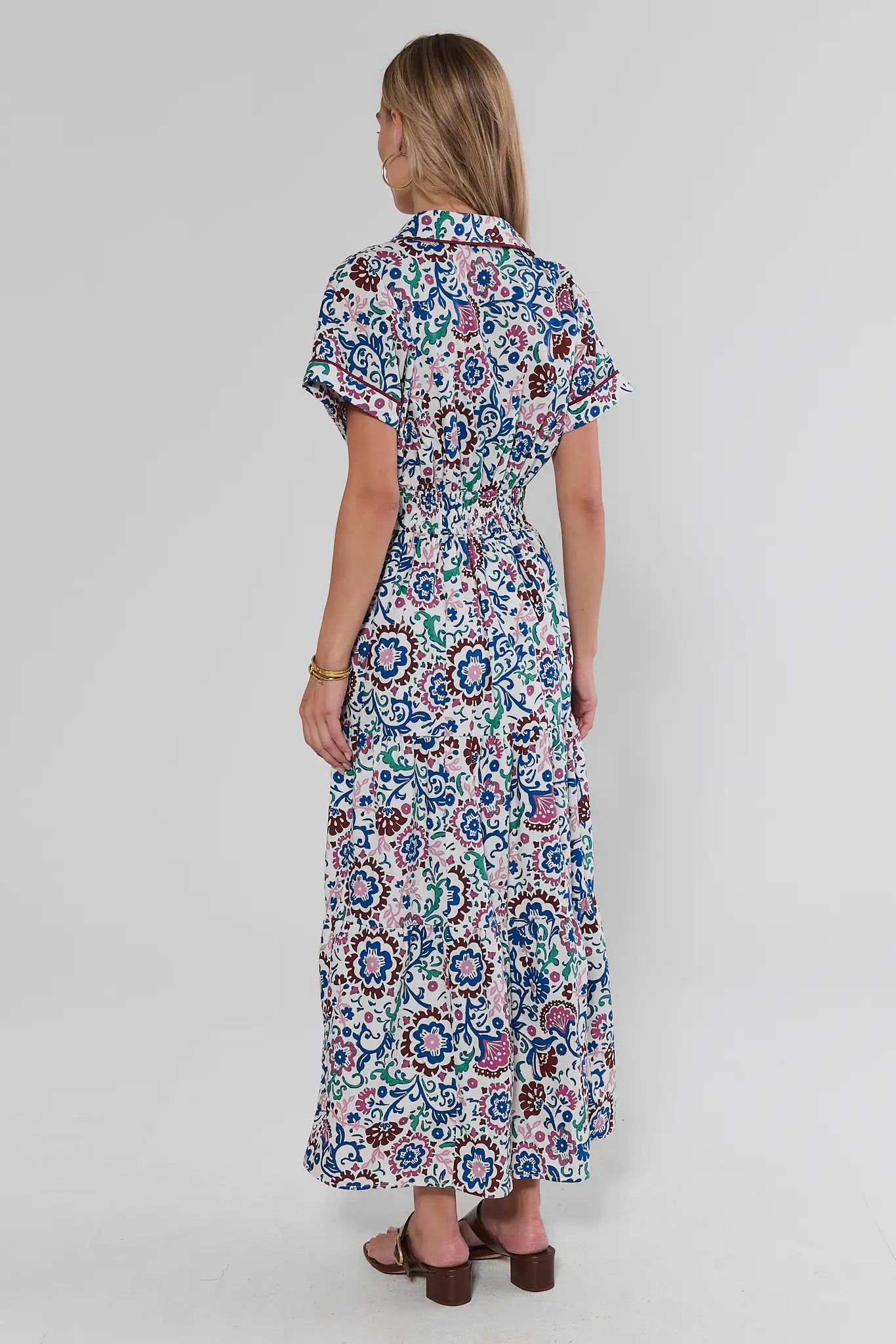 Bella White Multi Printed Midi Dress
