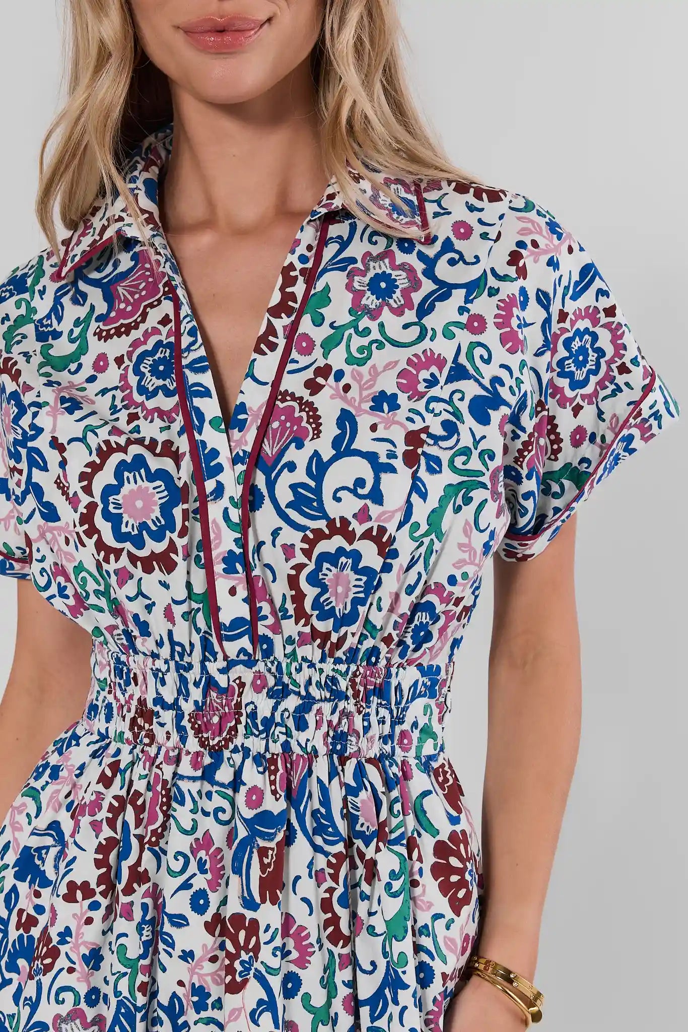 Bella White Multi Printed Midi Dress