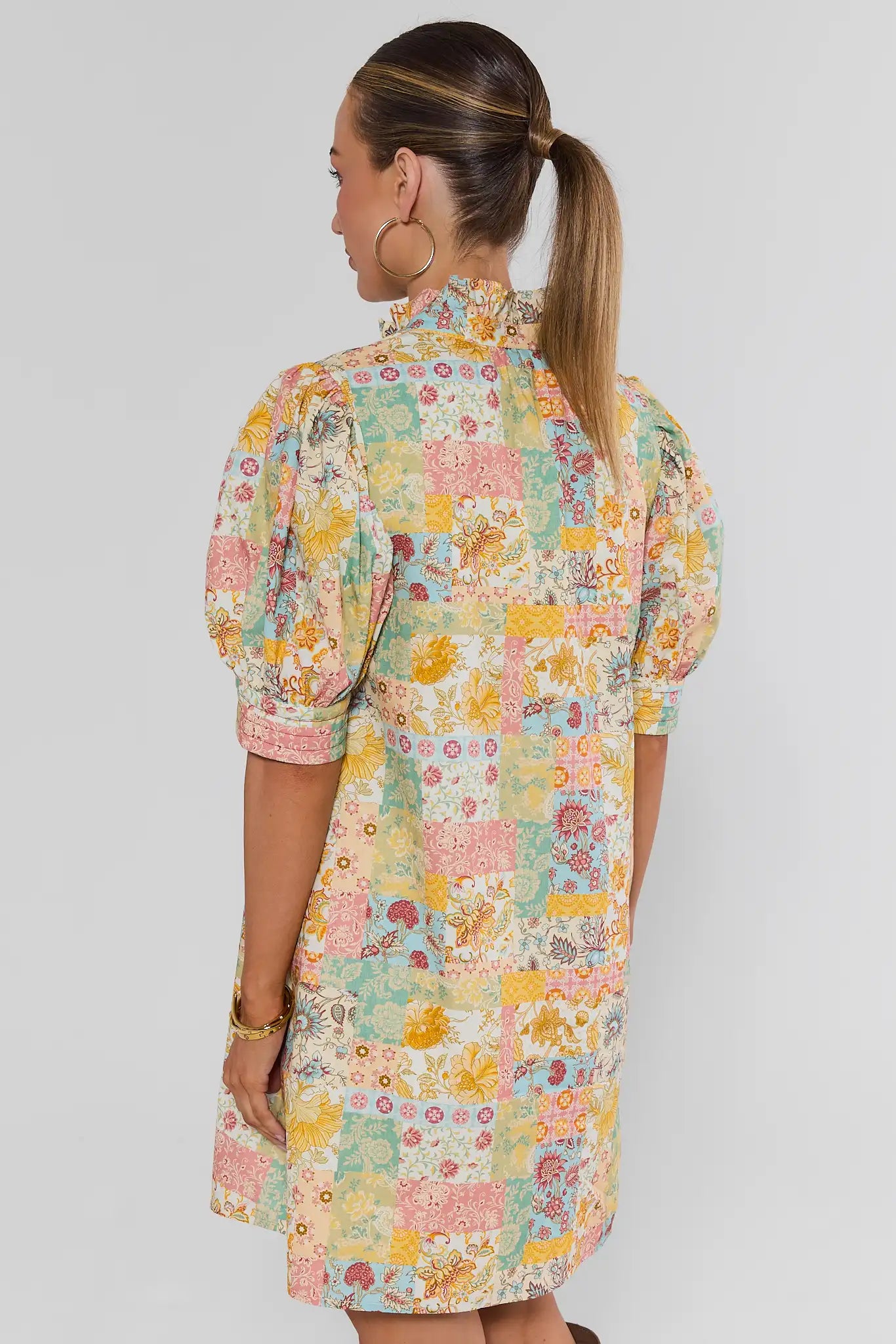 Yellow Patchwork Print Short Dress
