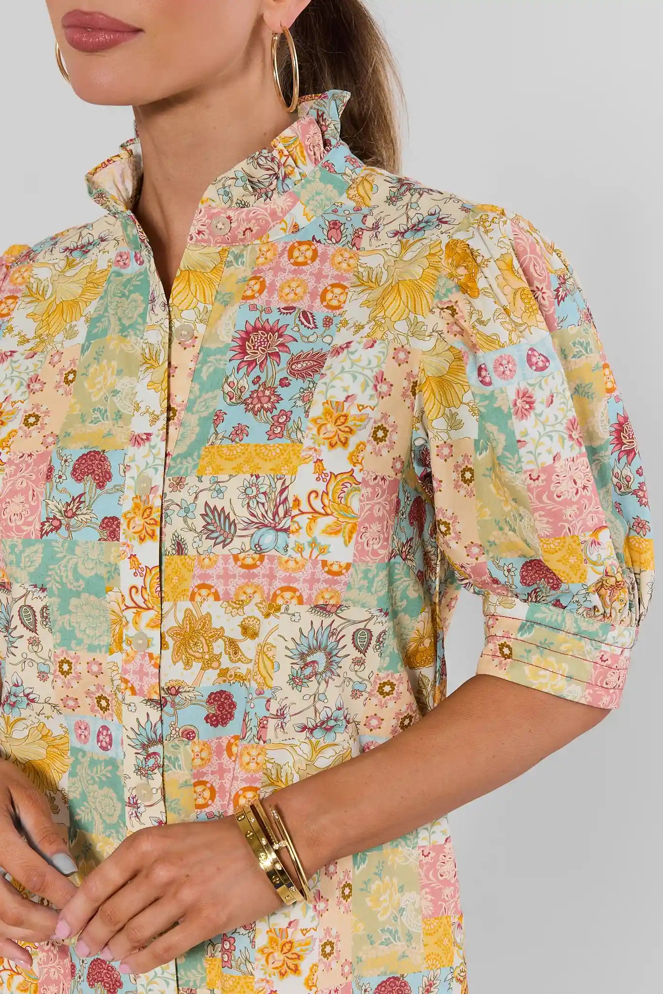 Yellow Patchwork Print Short Dress