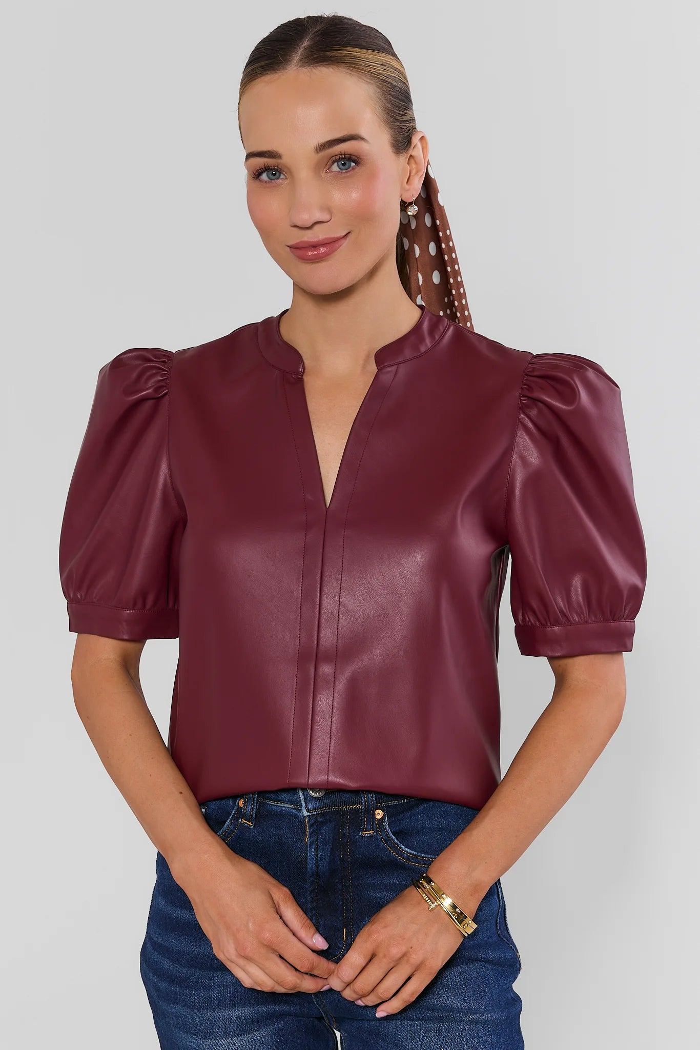 Ariana Burgundy Split Neck Top