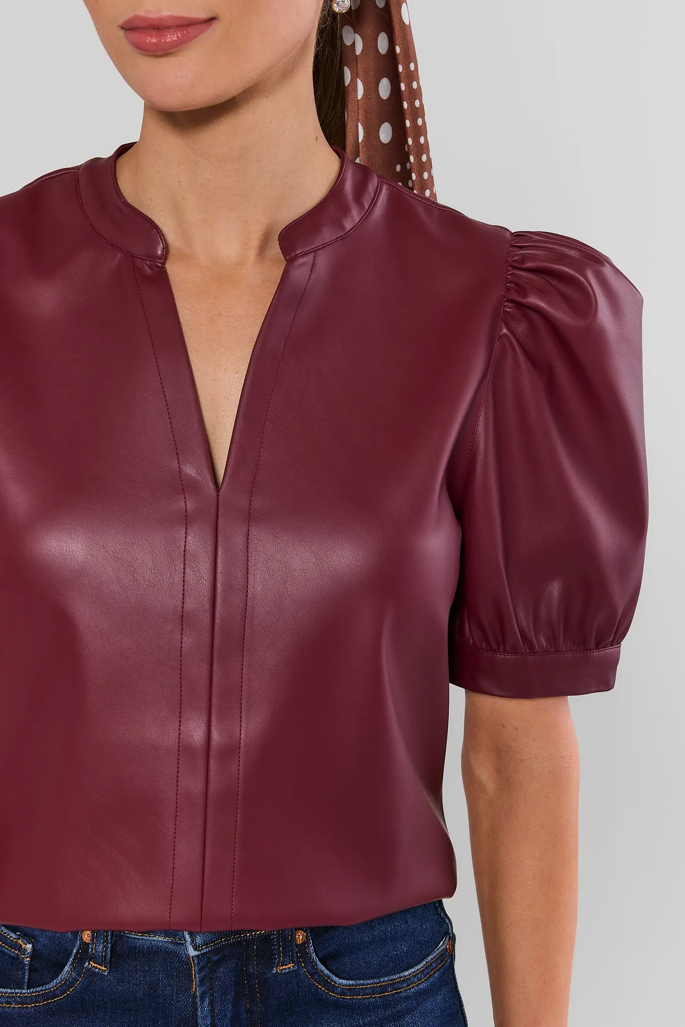 Ariana Burgundy Split Neck Top