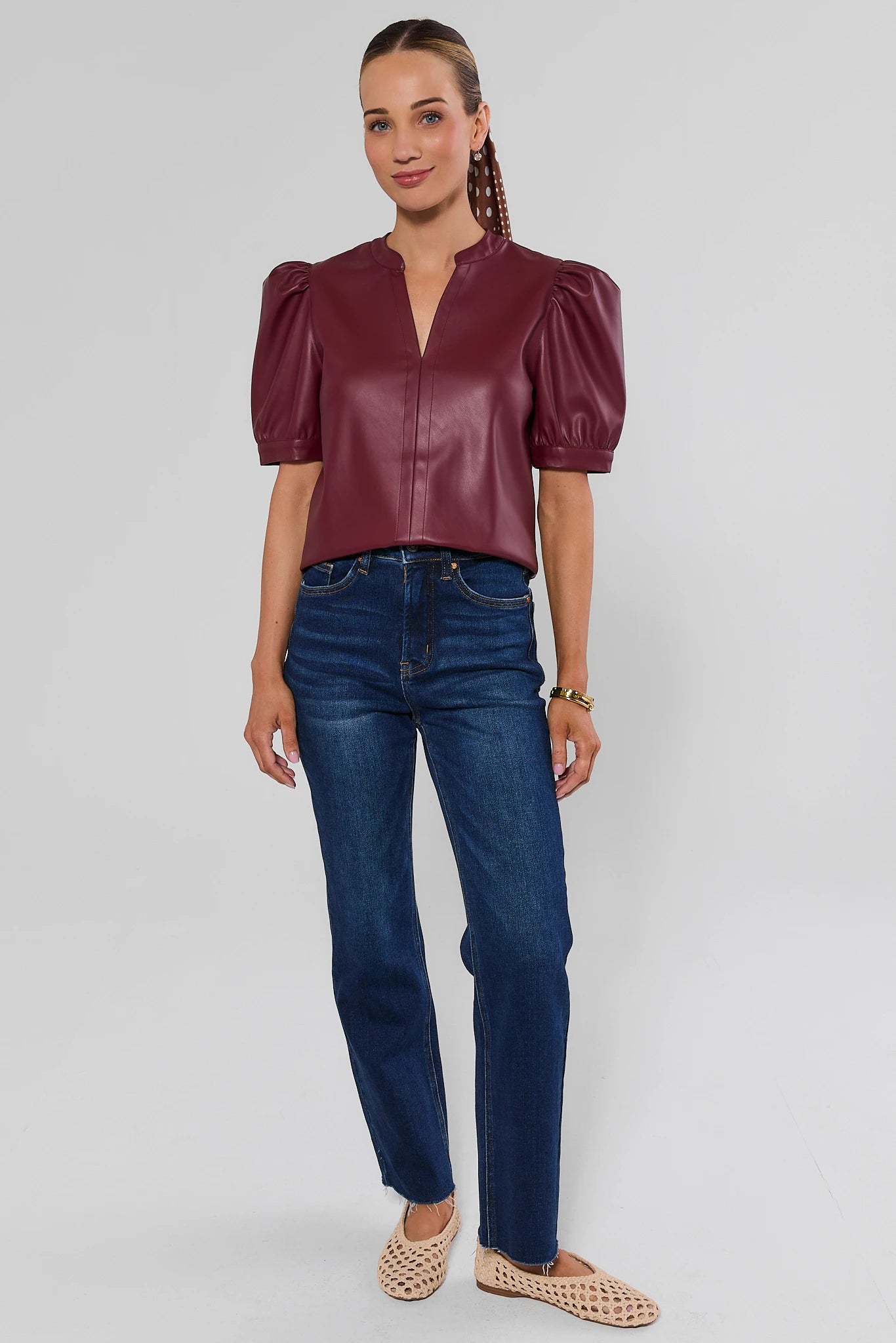 Ariana Burgundy Split Neck Top