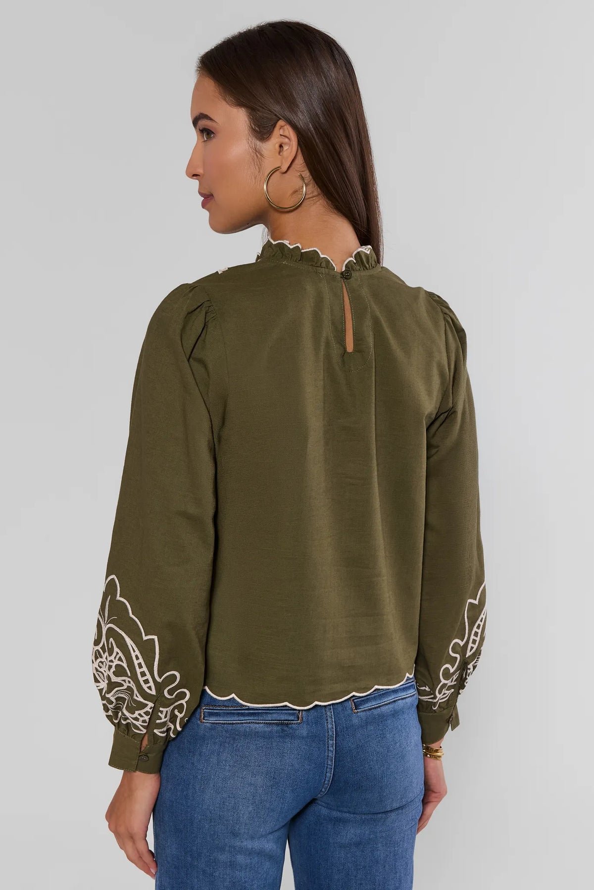 Anya Green Eyelet Long Sleeve Top | Avara