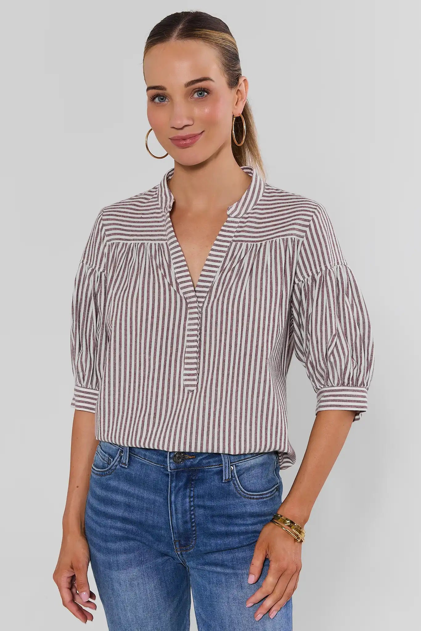 Melody Brown Striped Short Sleeve Top