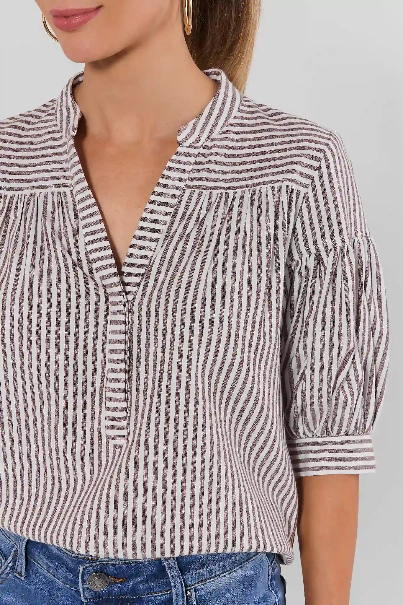 Melody Brown Striped Short Sleeve Top