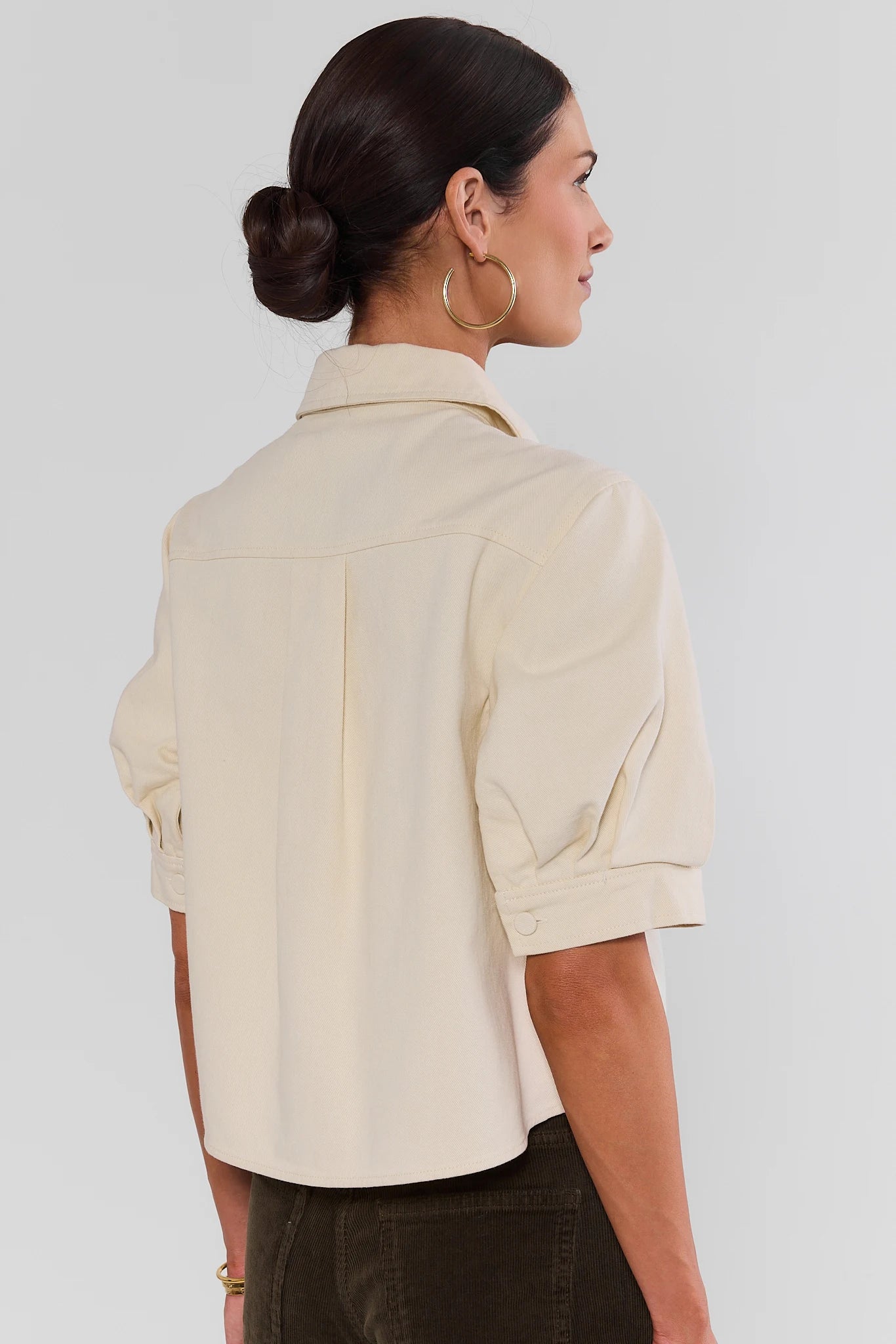 Ivory Textured Detail Button Up Top