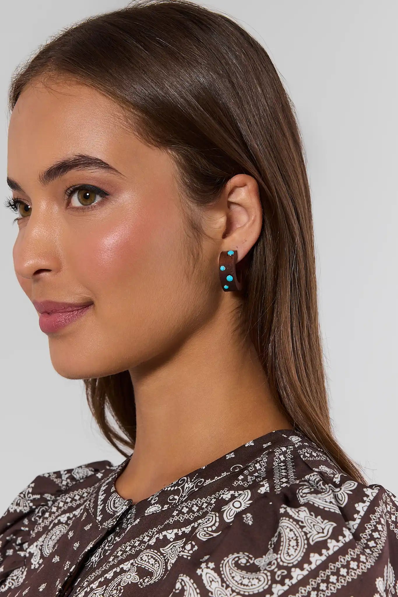 Brown Wooden Embellished Hoop Earrings