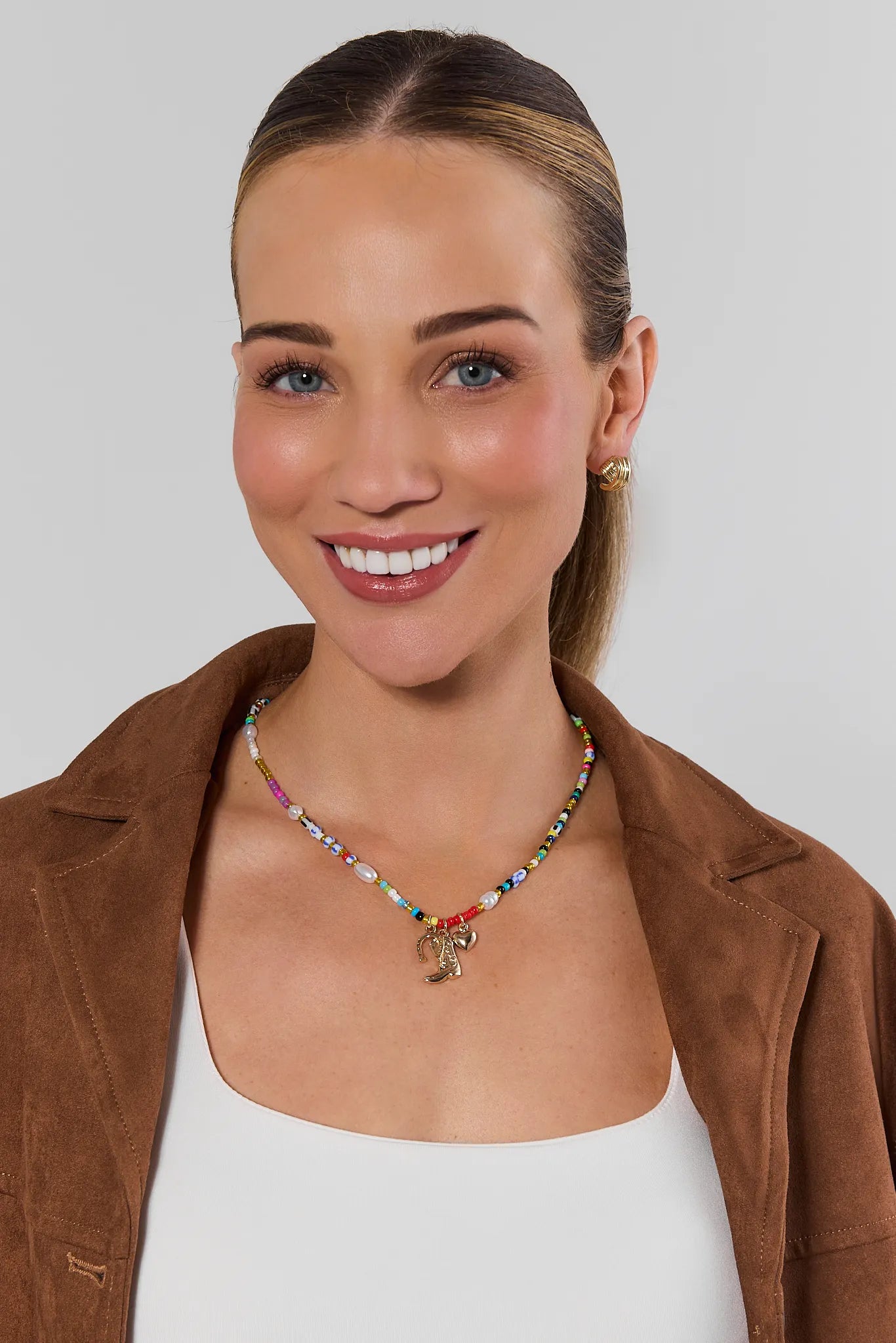 Multi Beaded Boot Charm Necklace