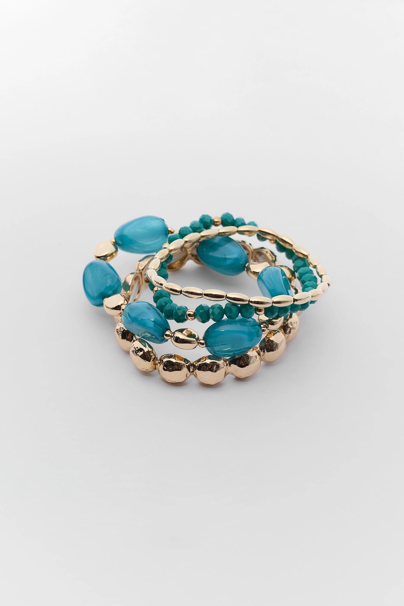 Teal Beaded Stretch Bracelet Stack