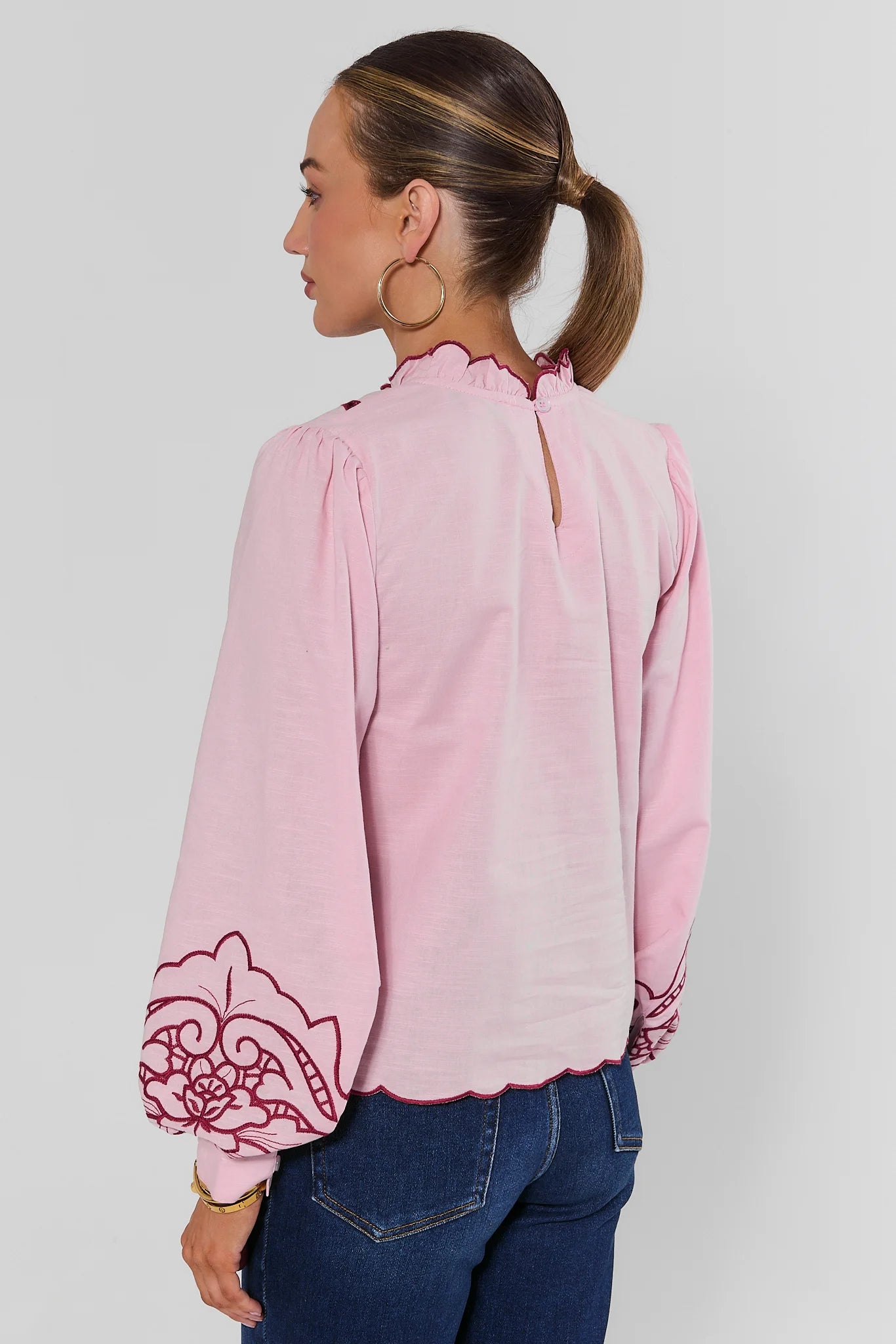 Anya Pink Eyelet Long Sleeve Top