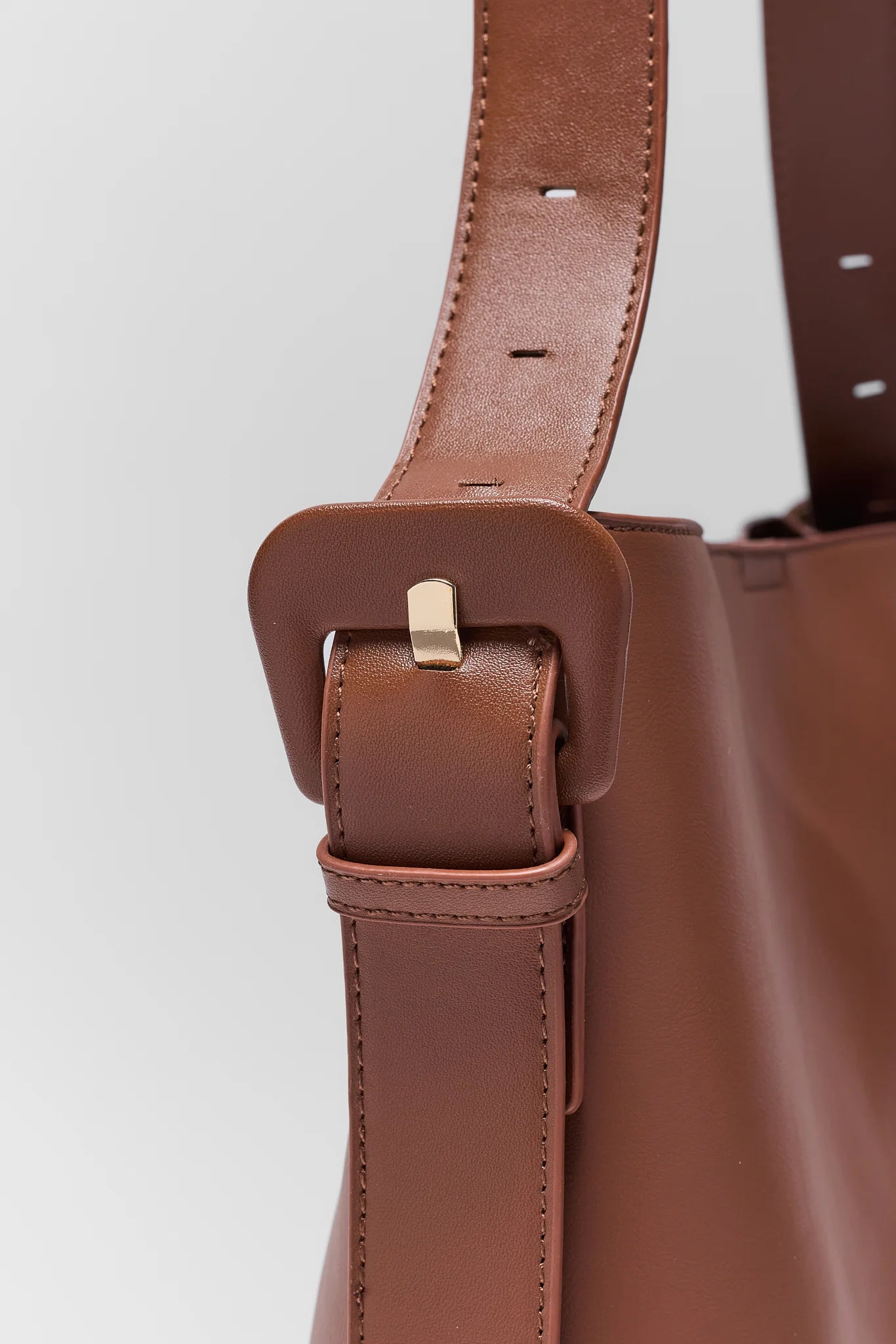 Brown Faux Leather Bucket Bag