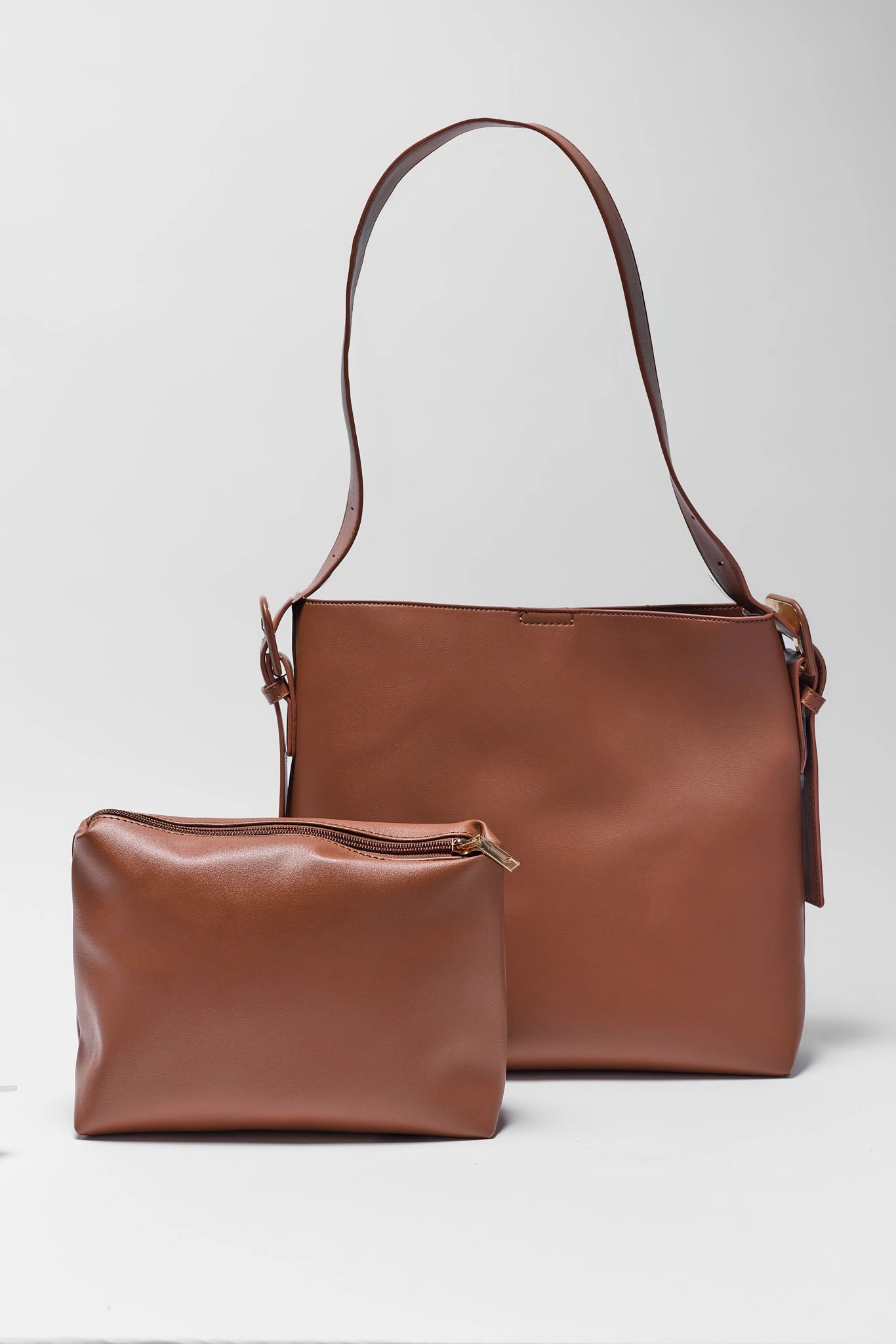 Brown Faux Leather Bucket Bag