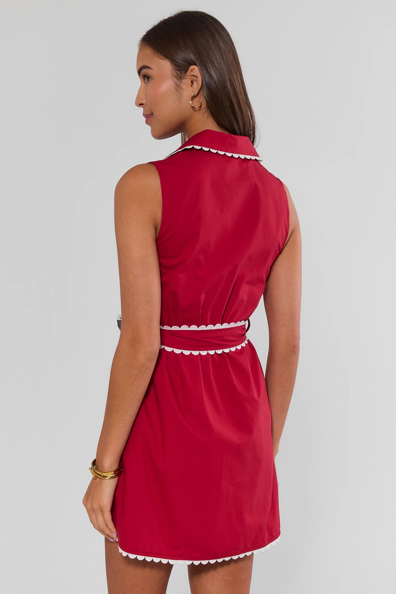 Red Scalloped Trim Short Dress
