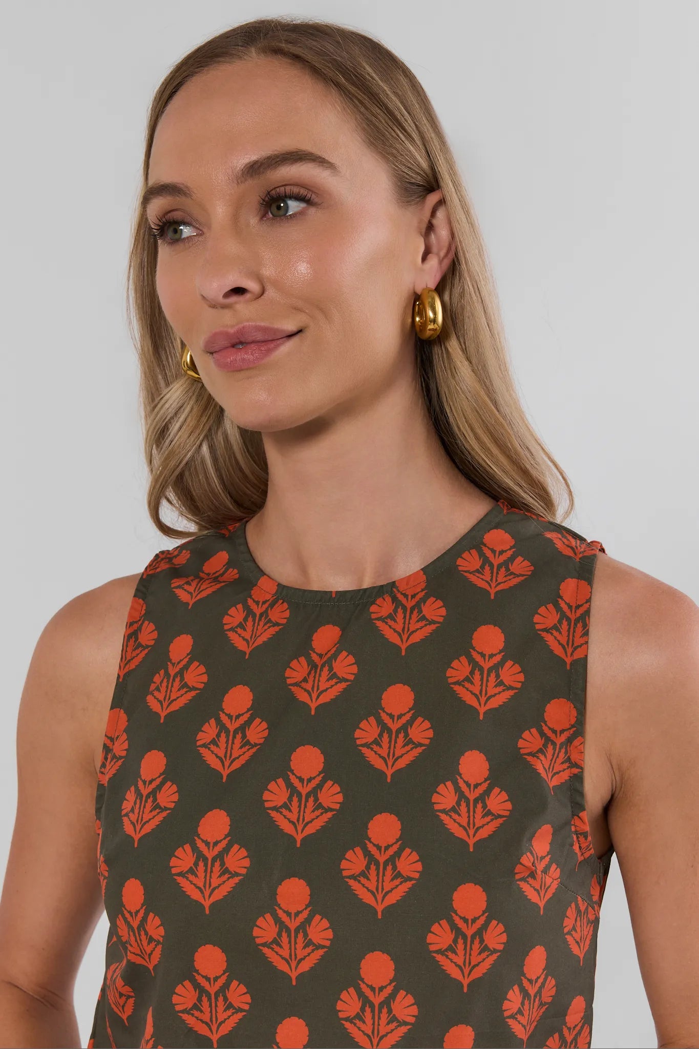 Green Floral Printed Tank Top