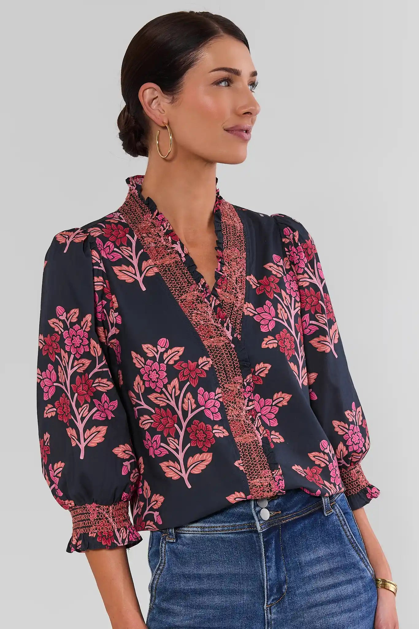 Navy Floral Printed Top