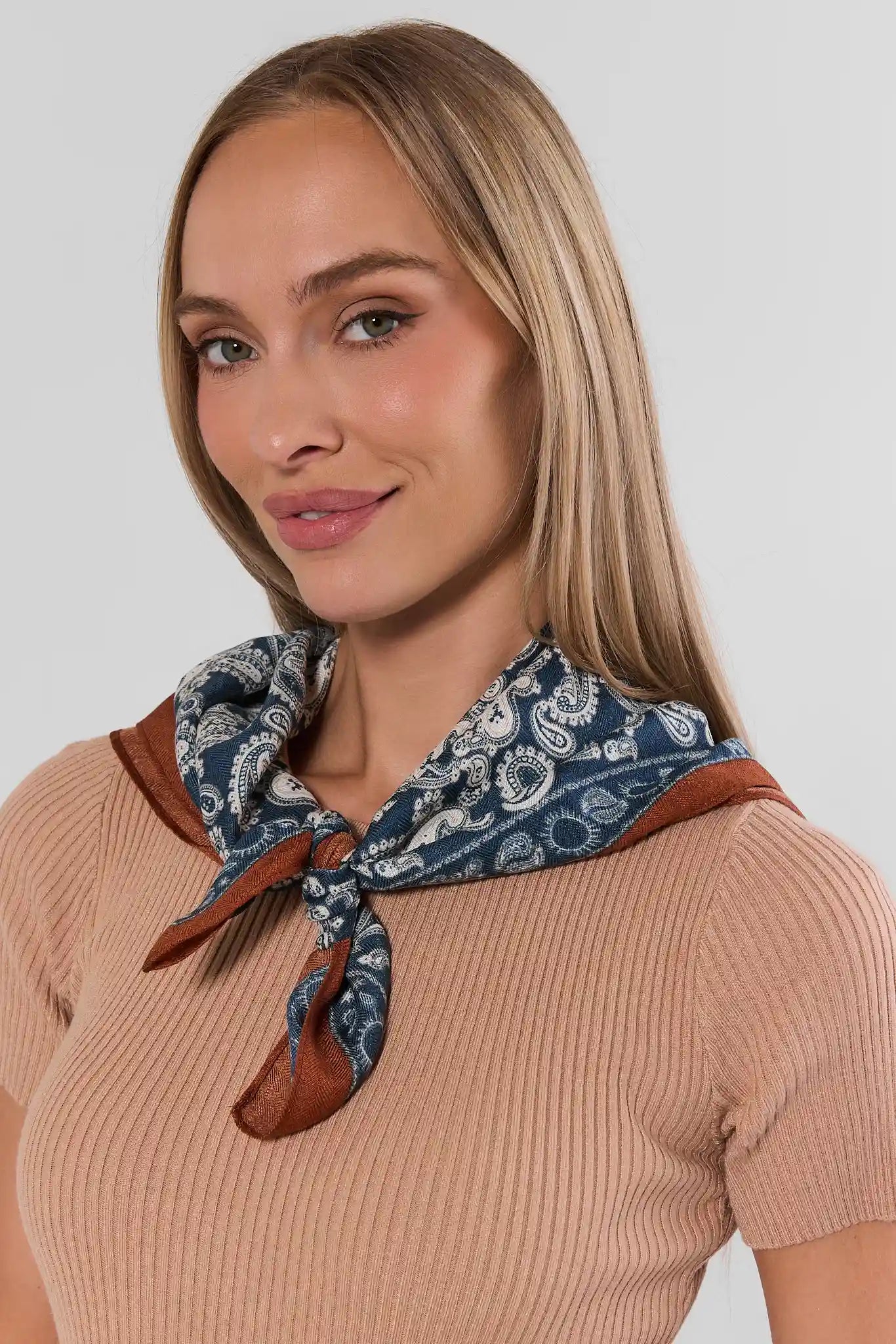 Womens Dusty Blue Bandana Printed Scarf