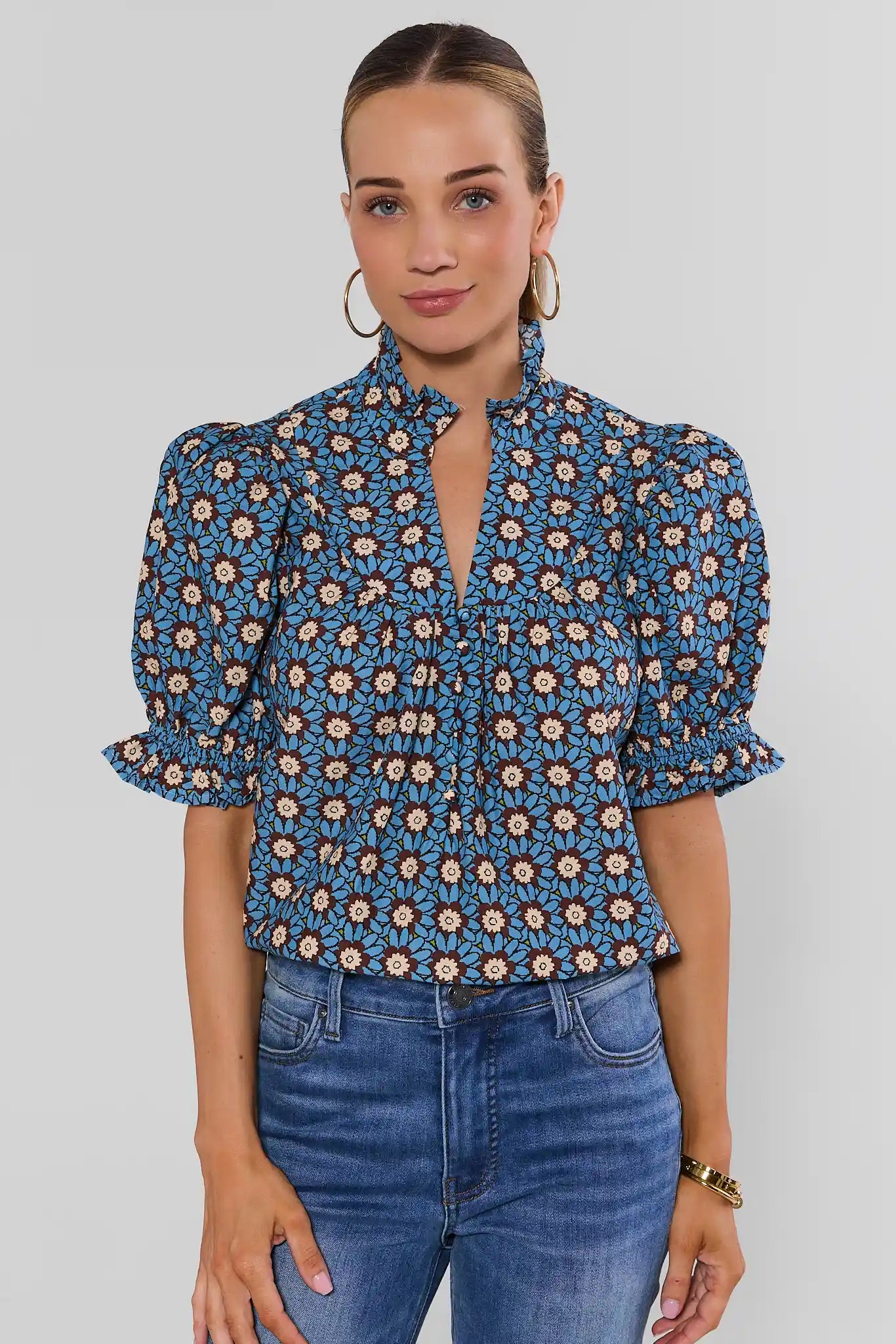 Marta Blue Floral Print Top