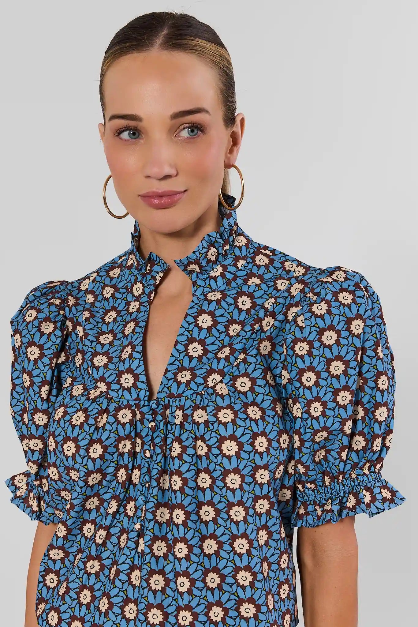 Marta Blue Floral Print Top