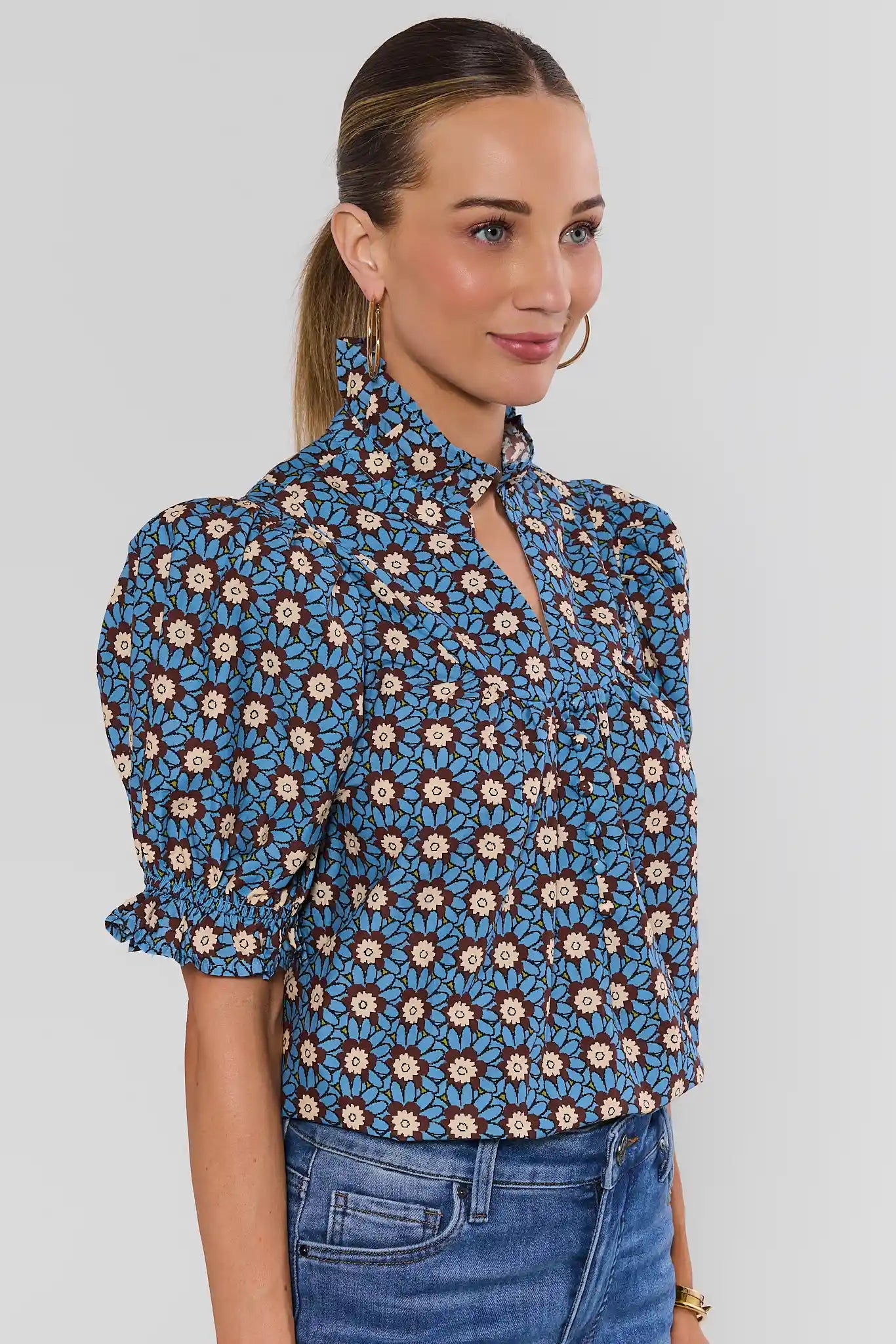 Marta Blue Floral Print Top