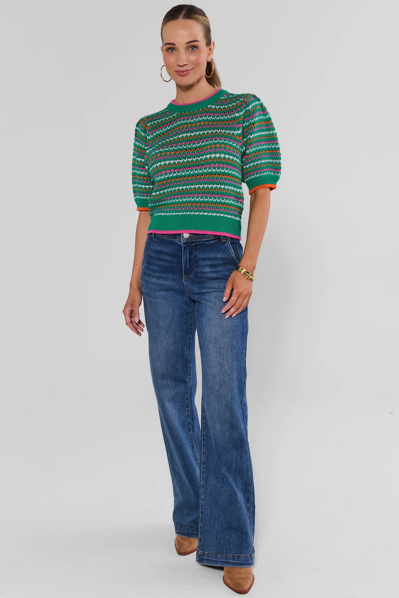 Georgie Green Striped Knit Top