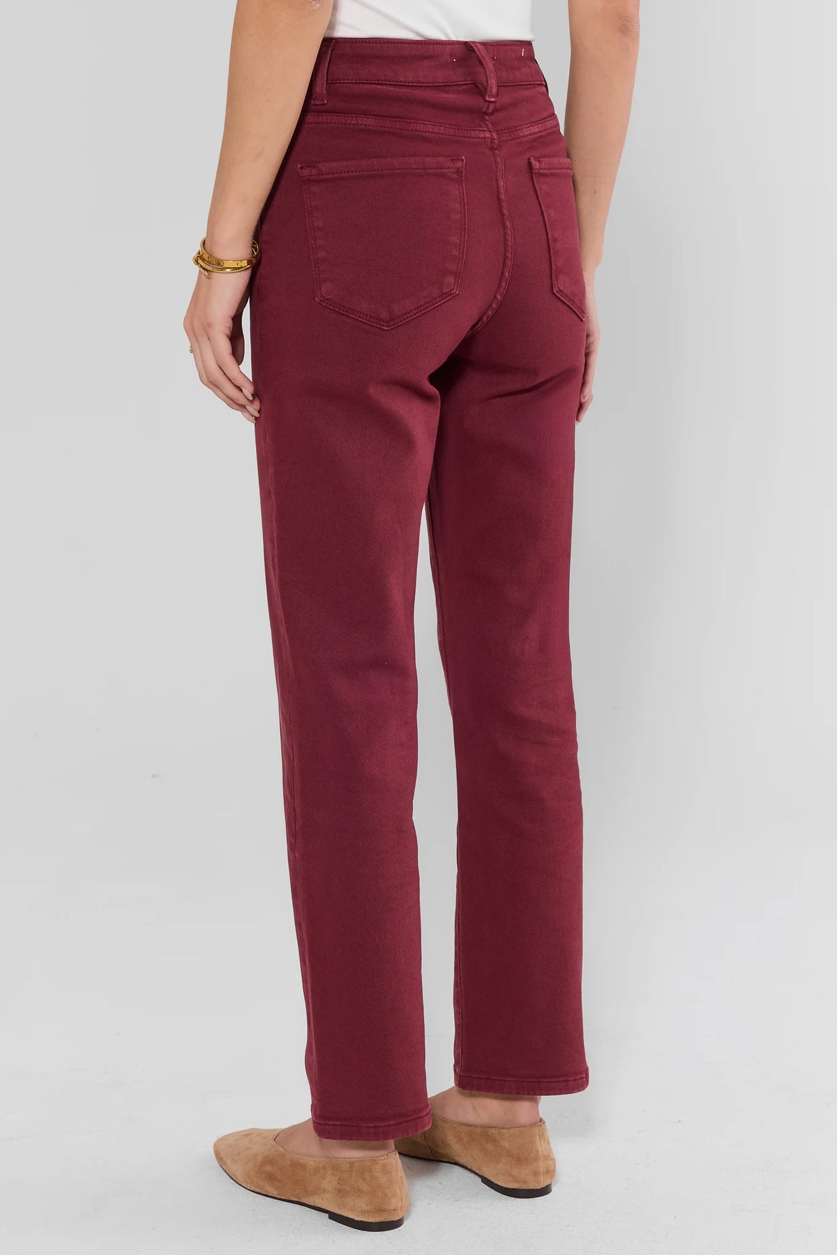 Burgundy Straight Leg Jeans - Back View Showing Rear Pockets | Avara