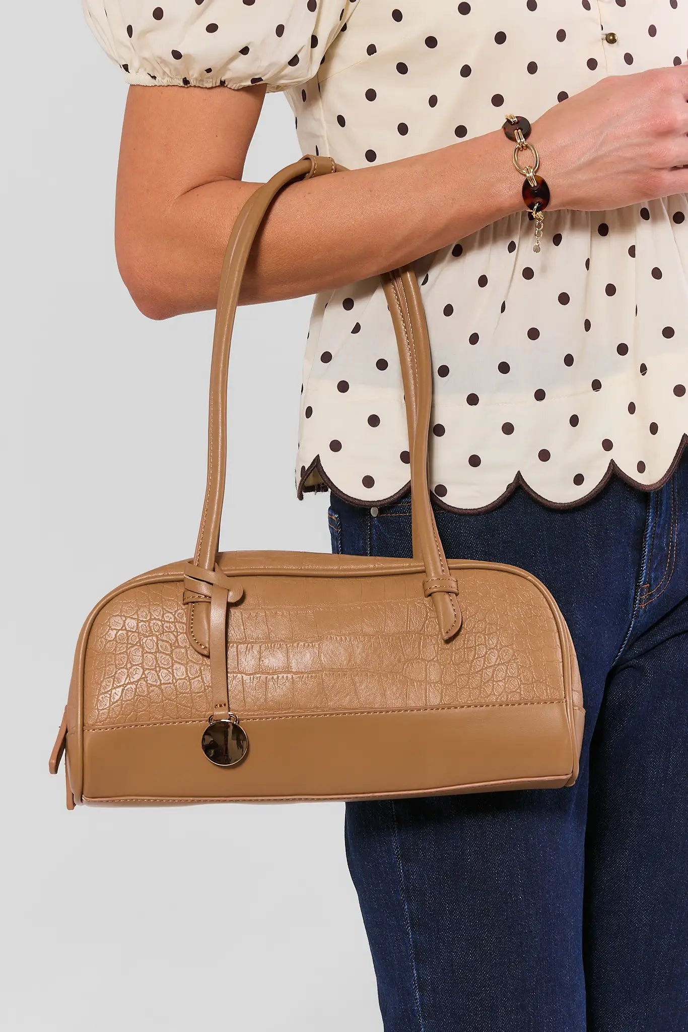 Brown Textured Faux Leather Bag
