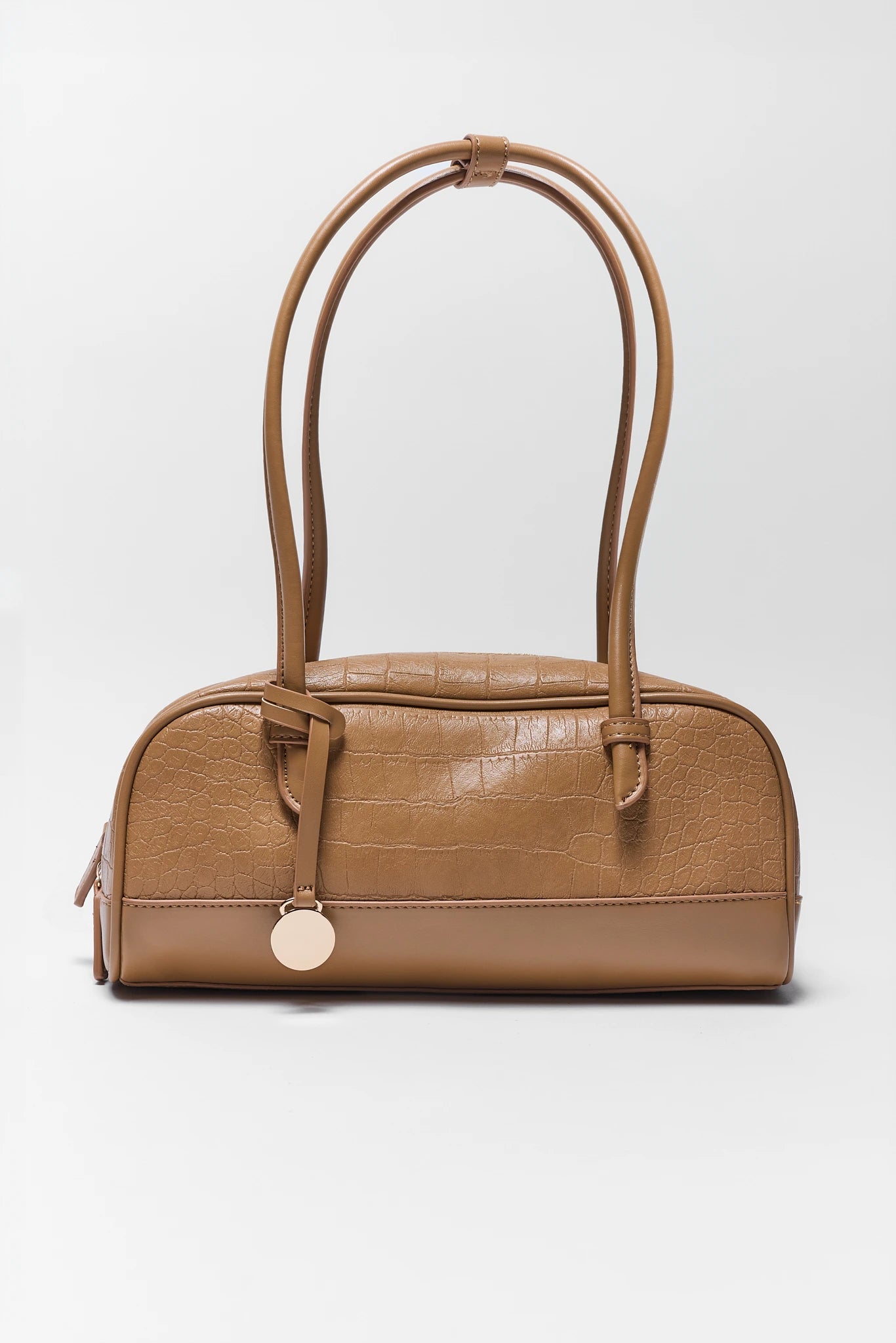 Brown Textured Faux Leather Bag