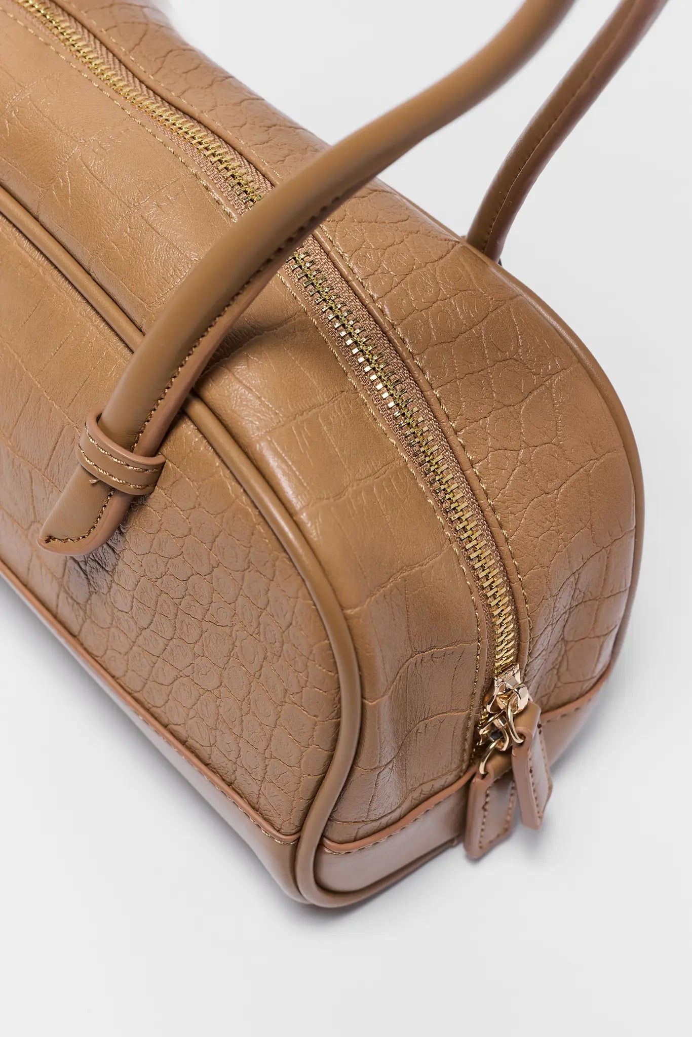 Brown Textured Faux Leather Bag