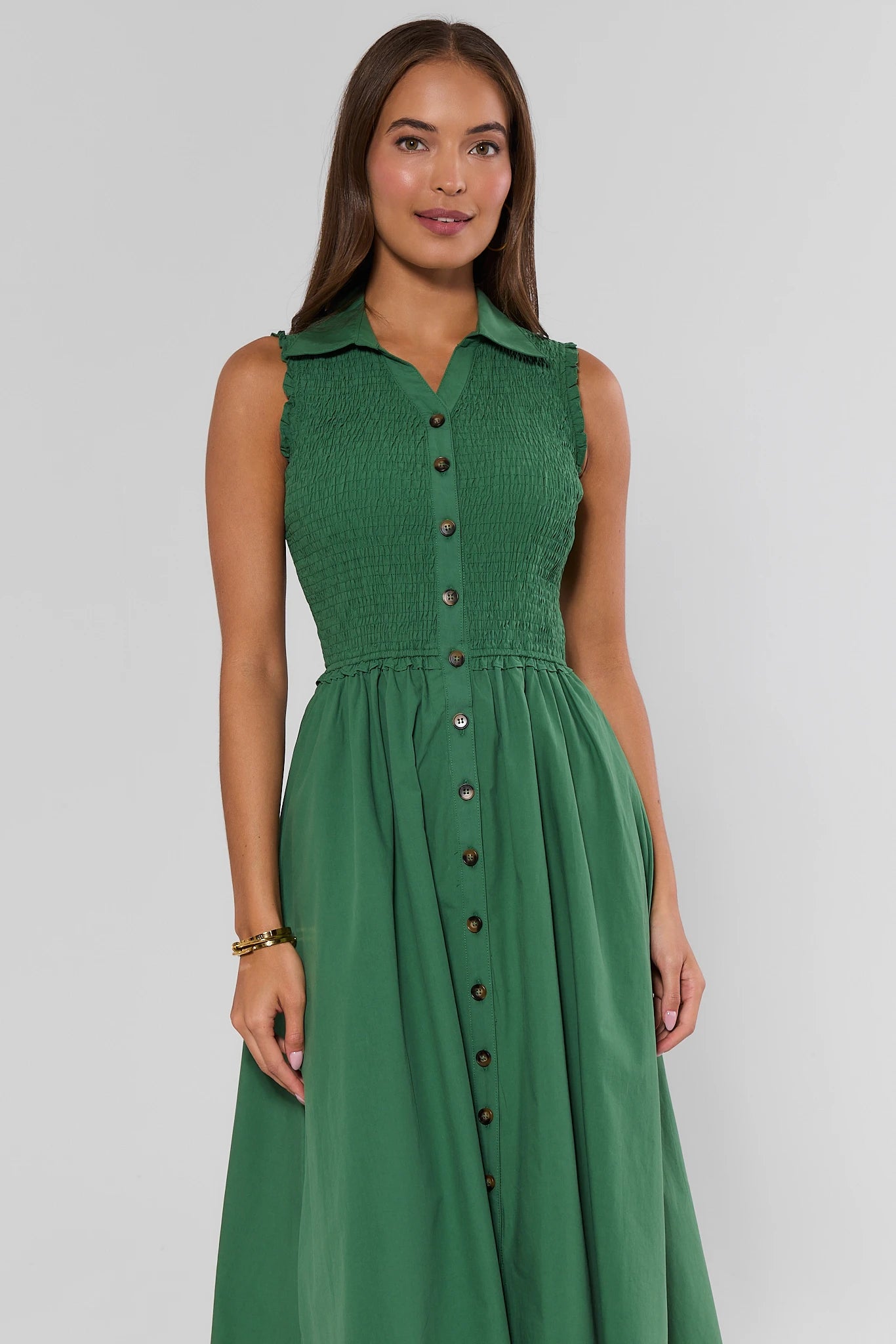 Estella Green Smocked Midi Dress
