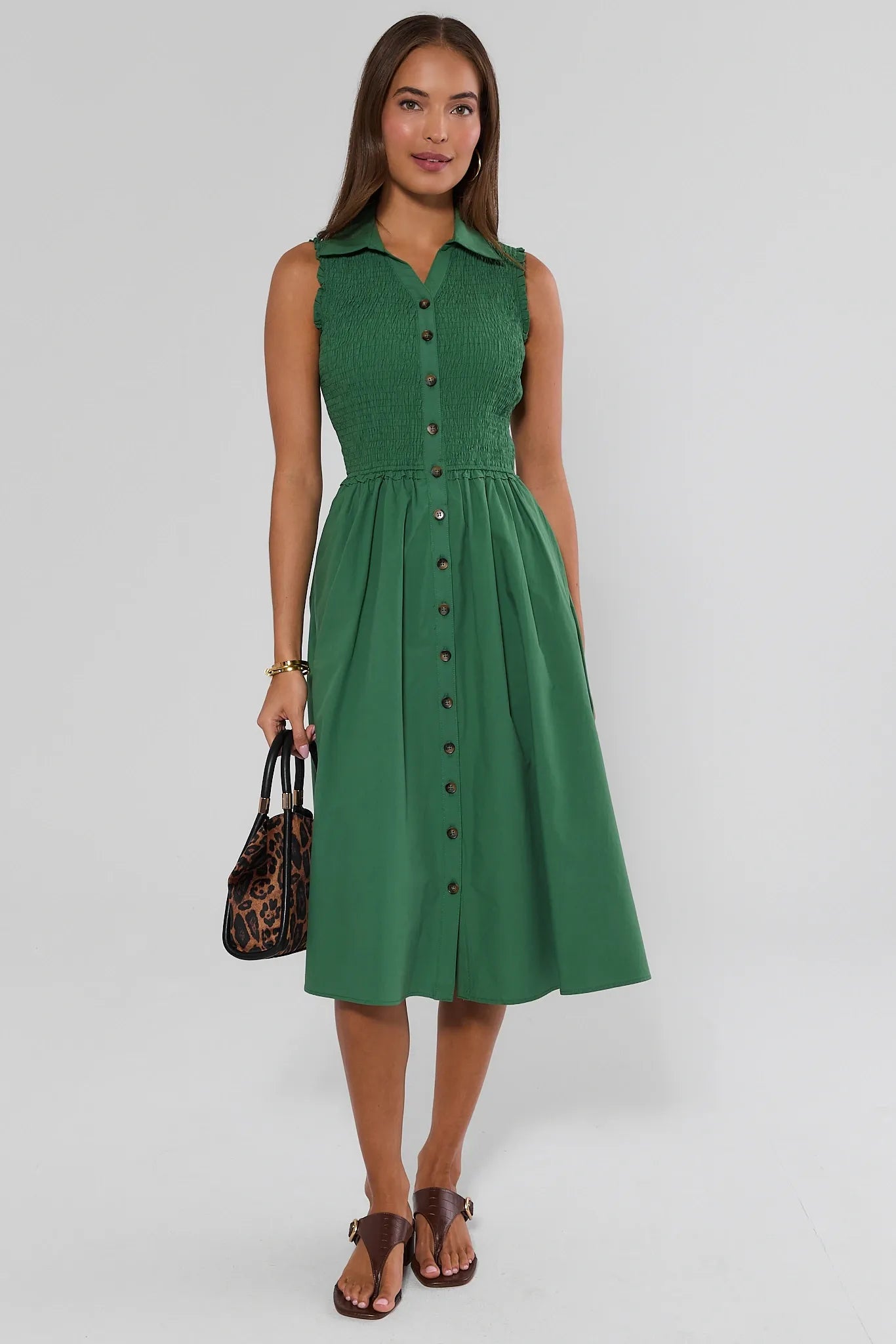 Estella Green Smocked Midi Dress