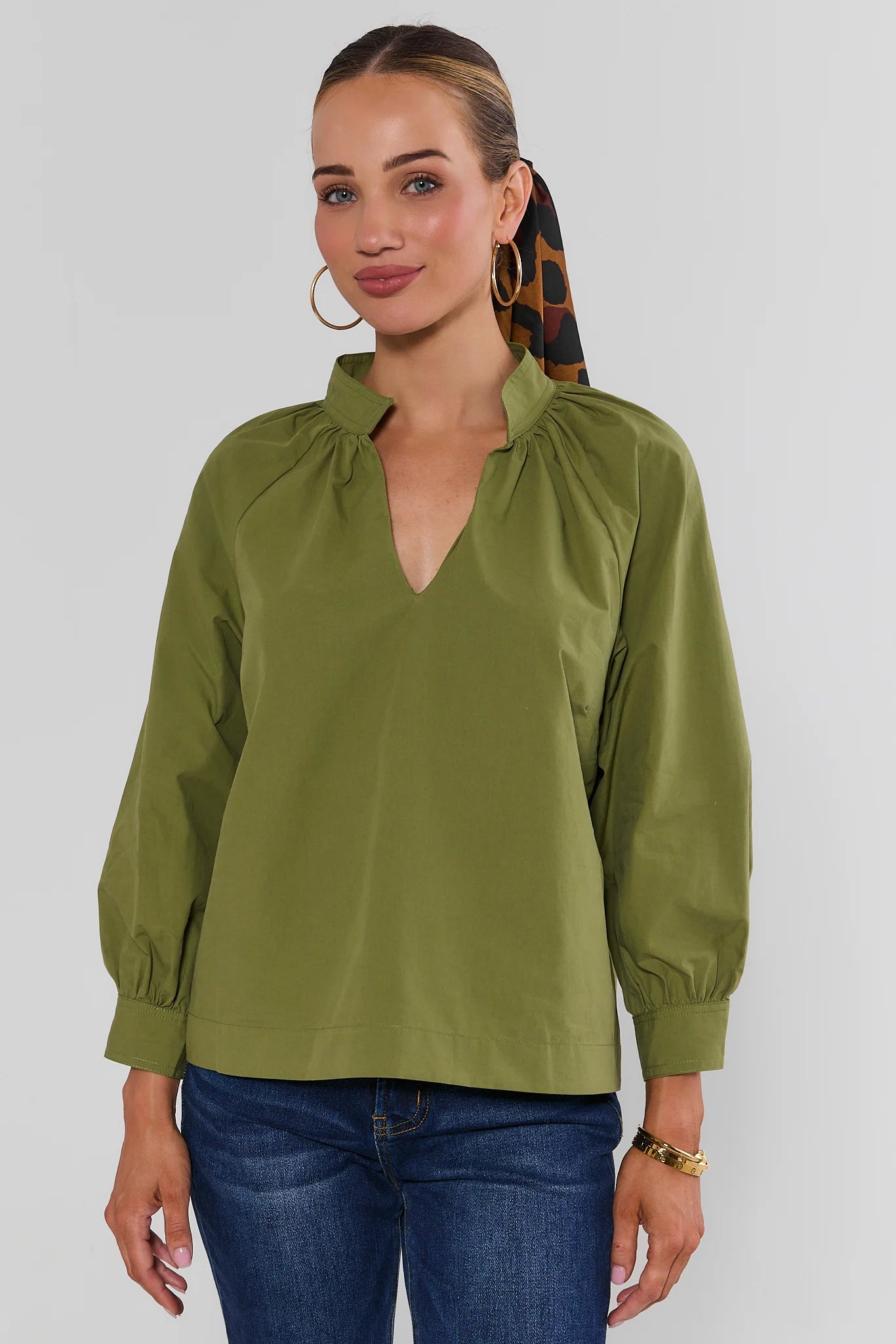 Carolyn Green Split Neck Top