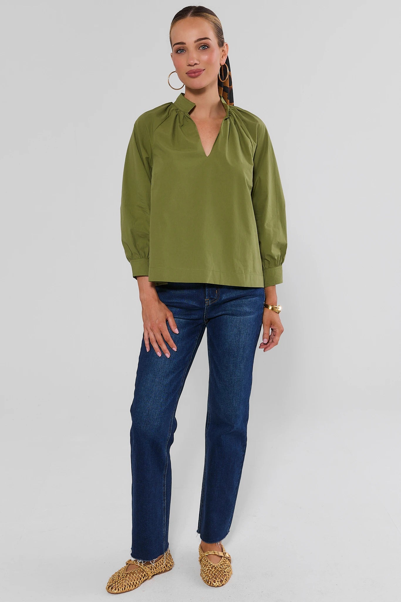 Carolyn Green Split Neck Top