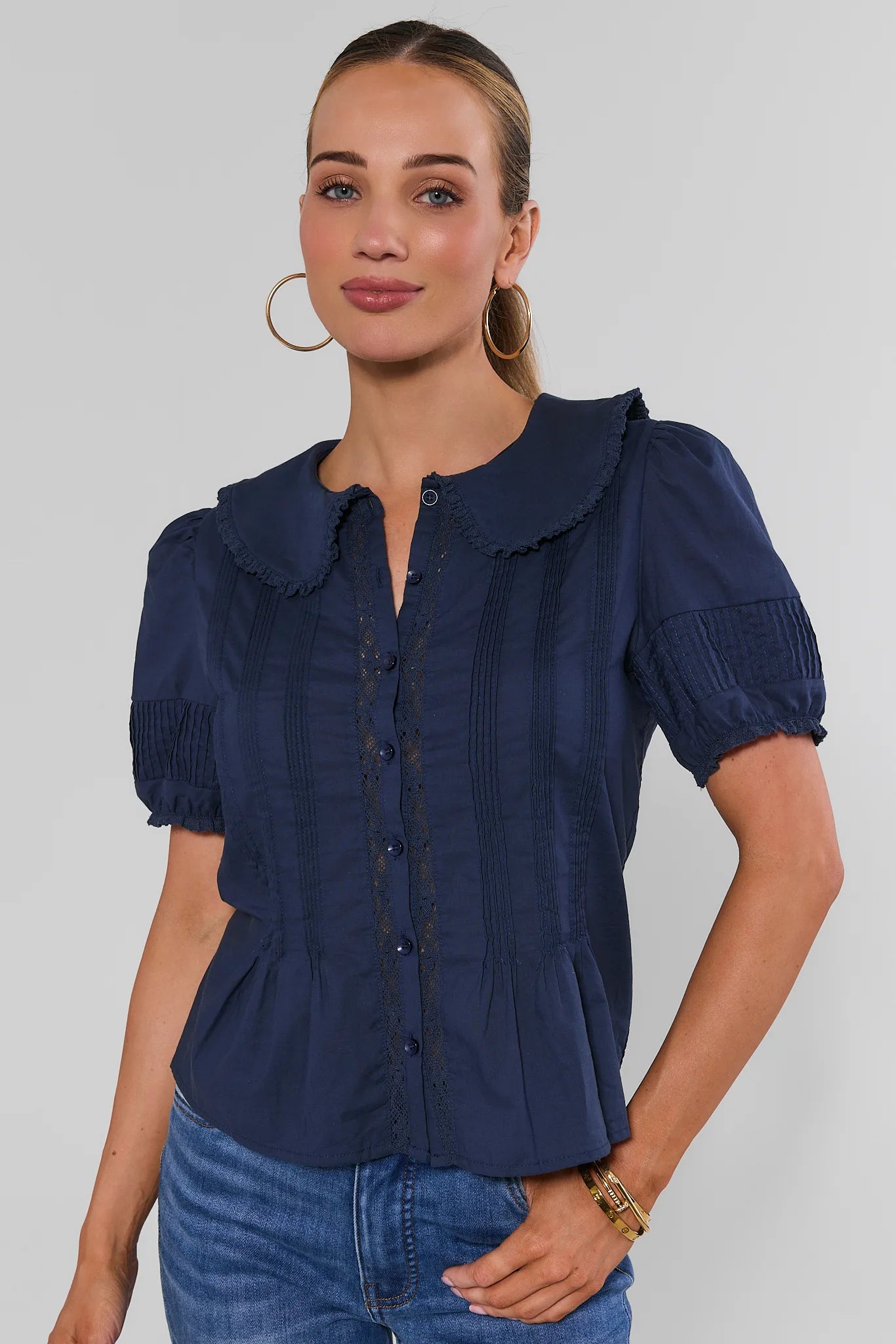 Bennett Navy Button Up Top