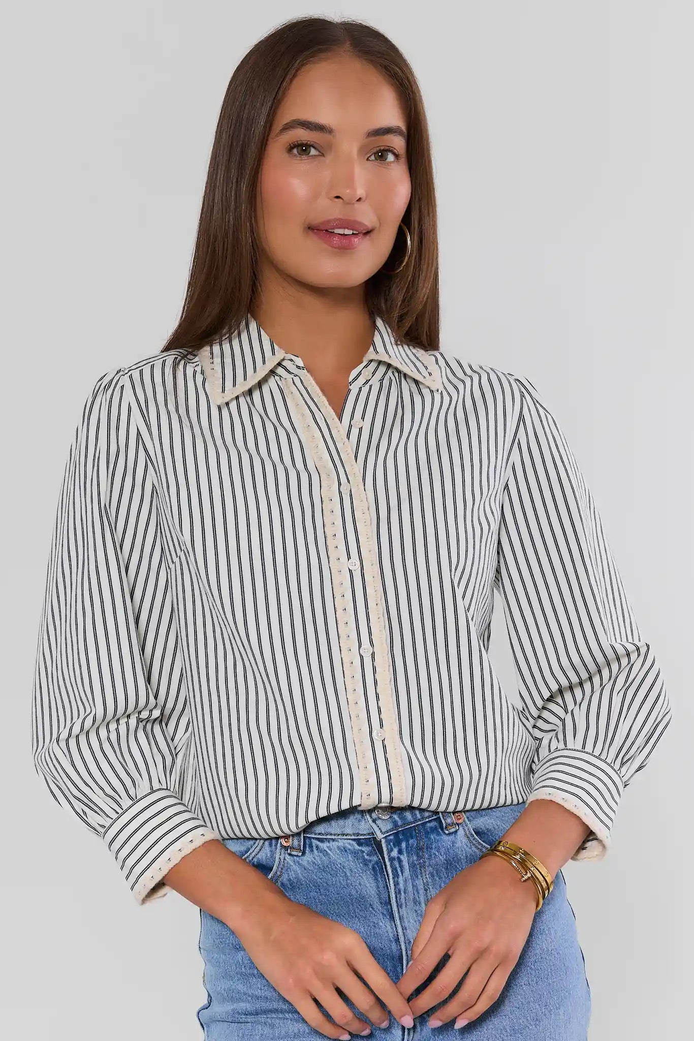 Brinkley Blue Striped Button Up Top