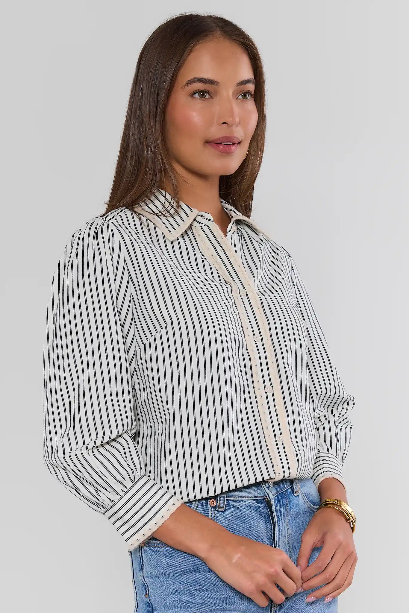 Brinkley Blue Striped Button Up Top