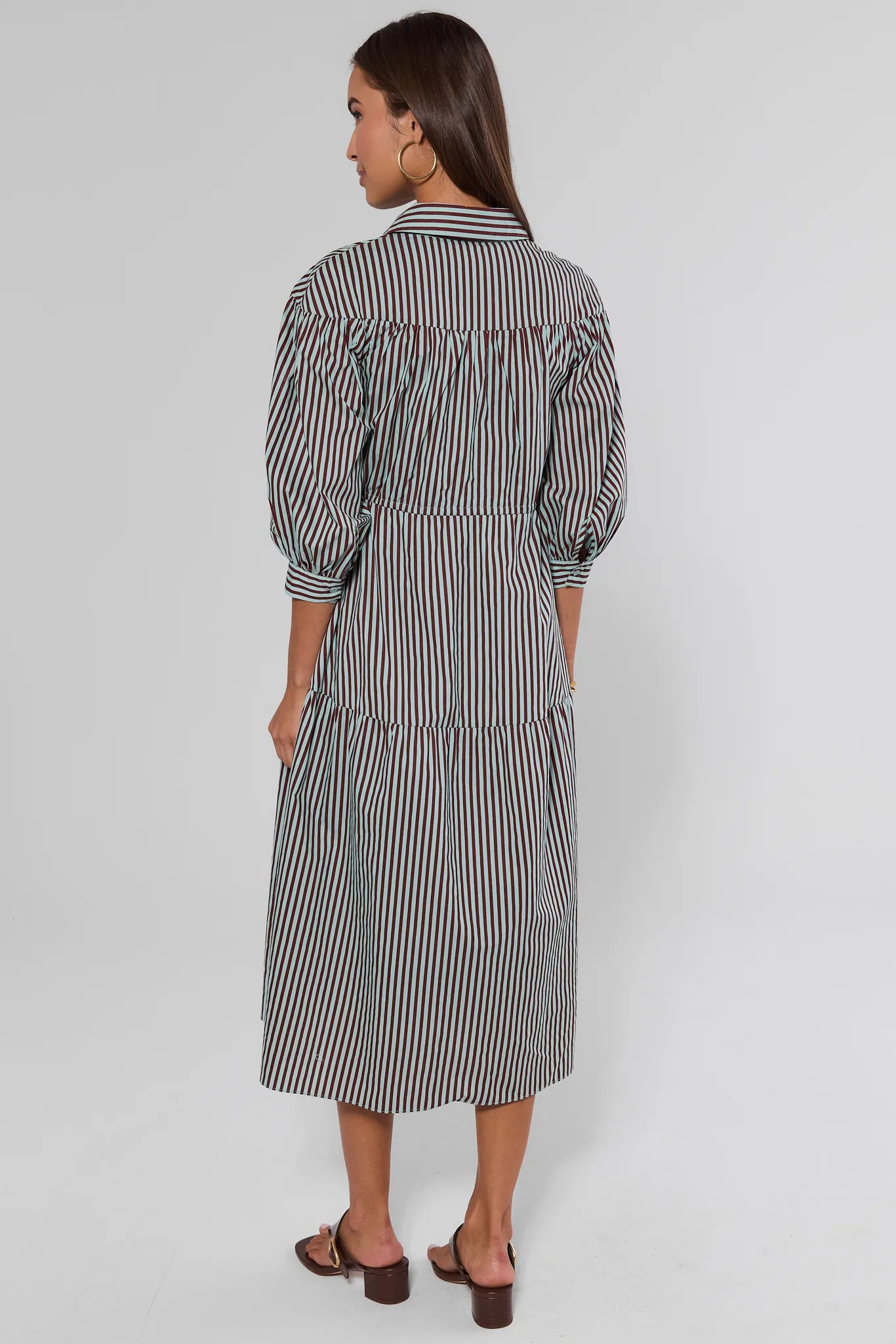 Brown Striped Button Up Midi Dress