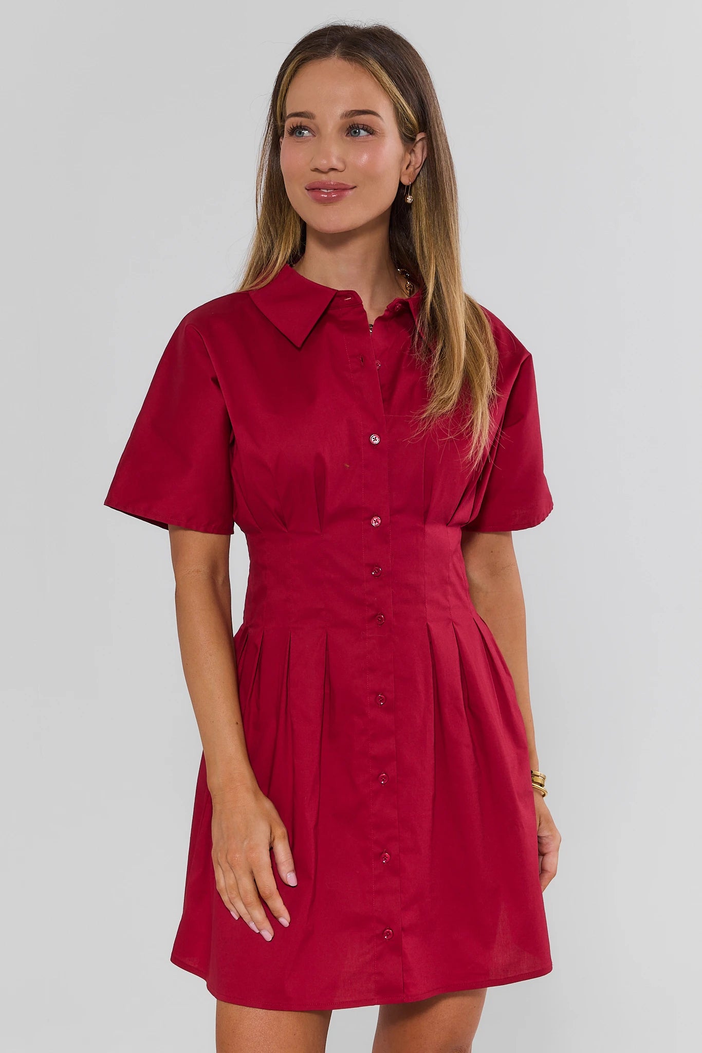 Olivia Red Button Up Short Dress