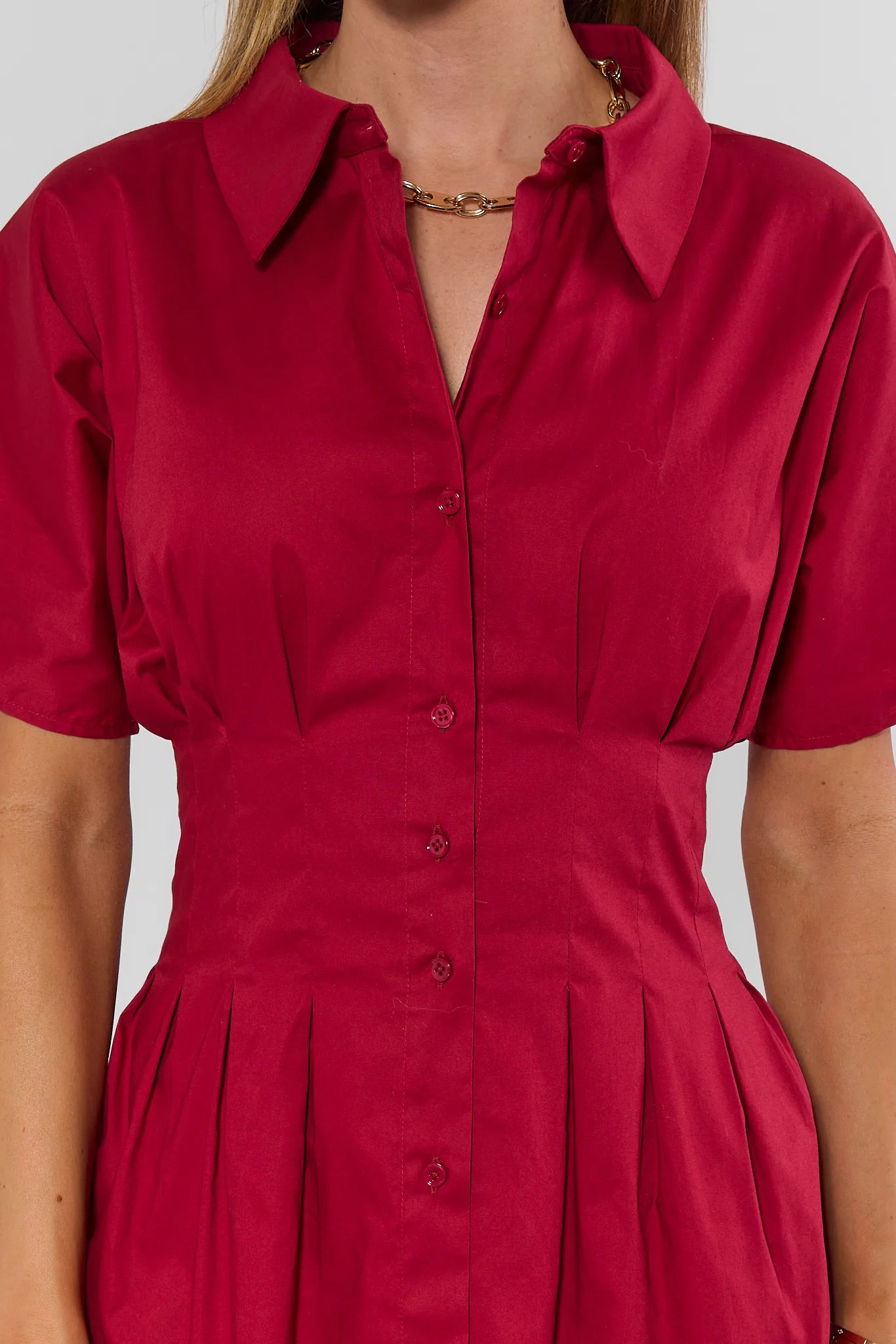 Olivia Red Button Up Short Dress