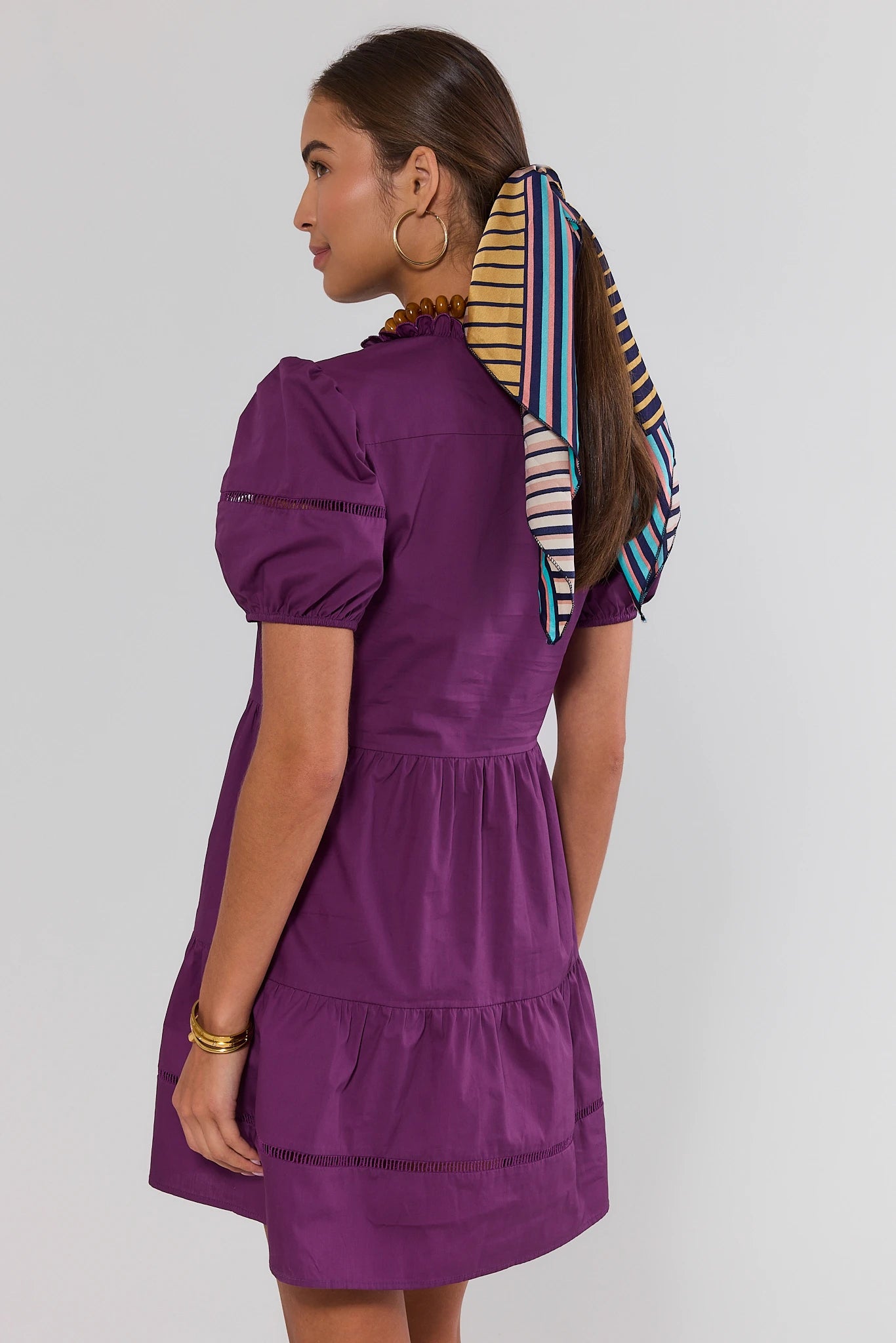 Purple Scalloped Hem Short Dress