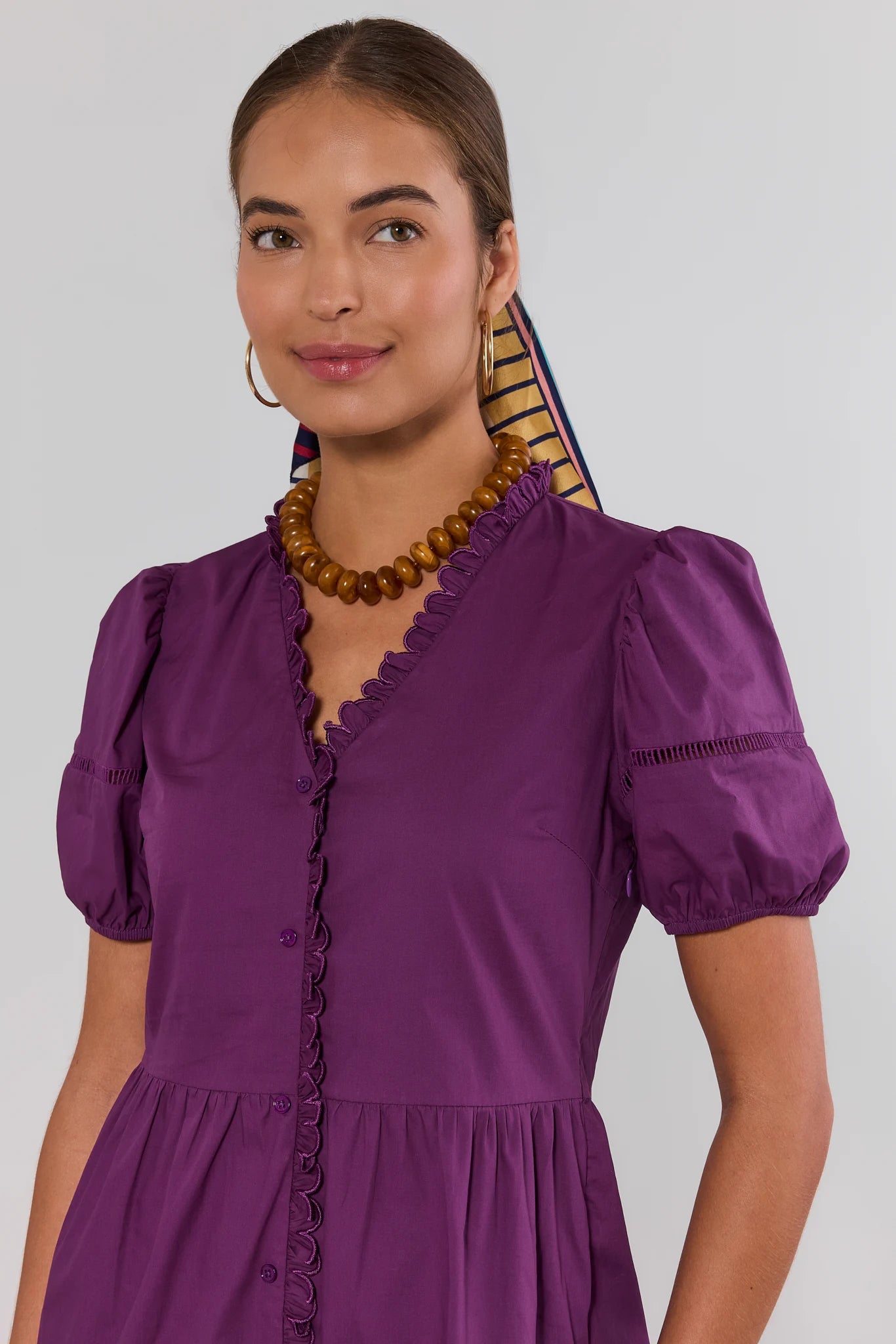 Purple Scalloped Hem Short Dress