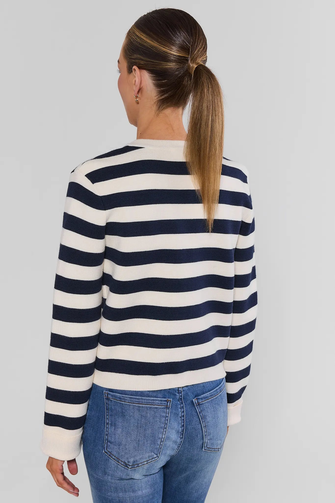 Navy Striped Button Up Cardigan