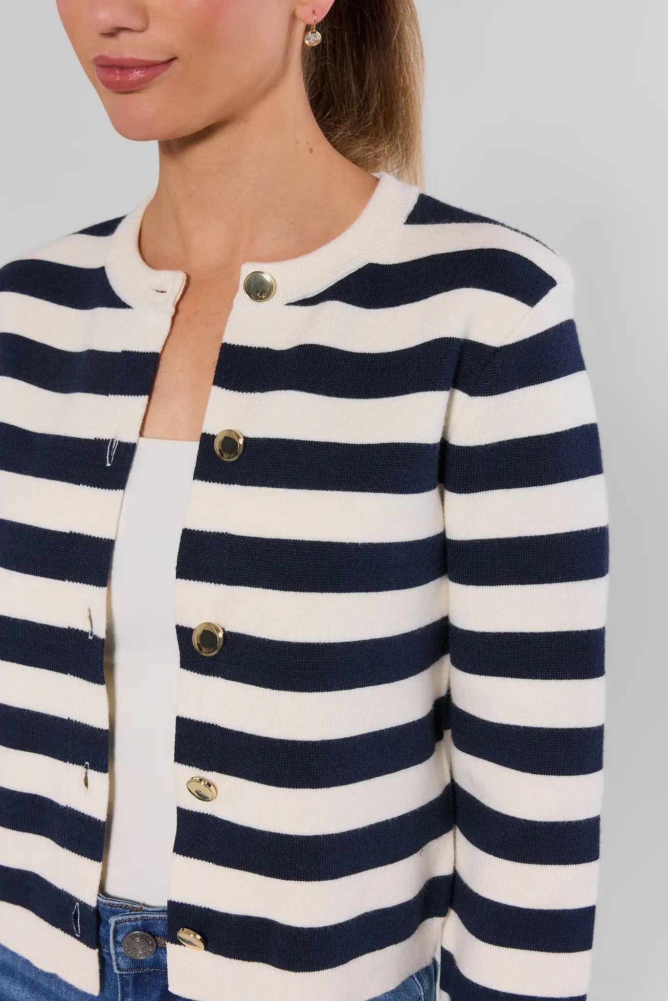 Navy Striped Button Up Cardigan