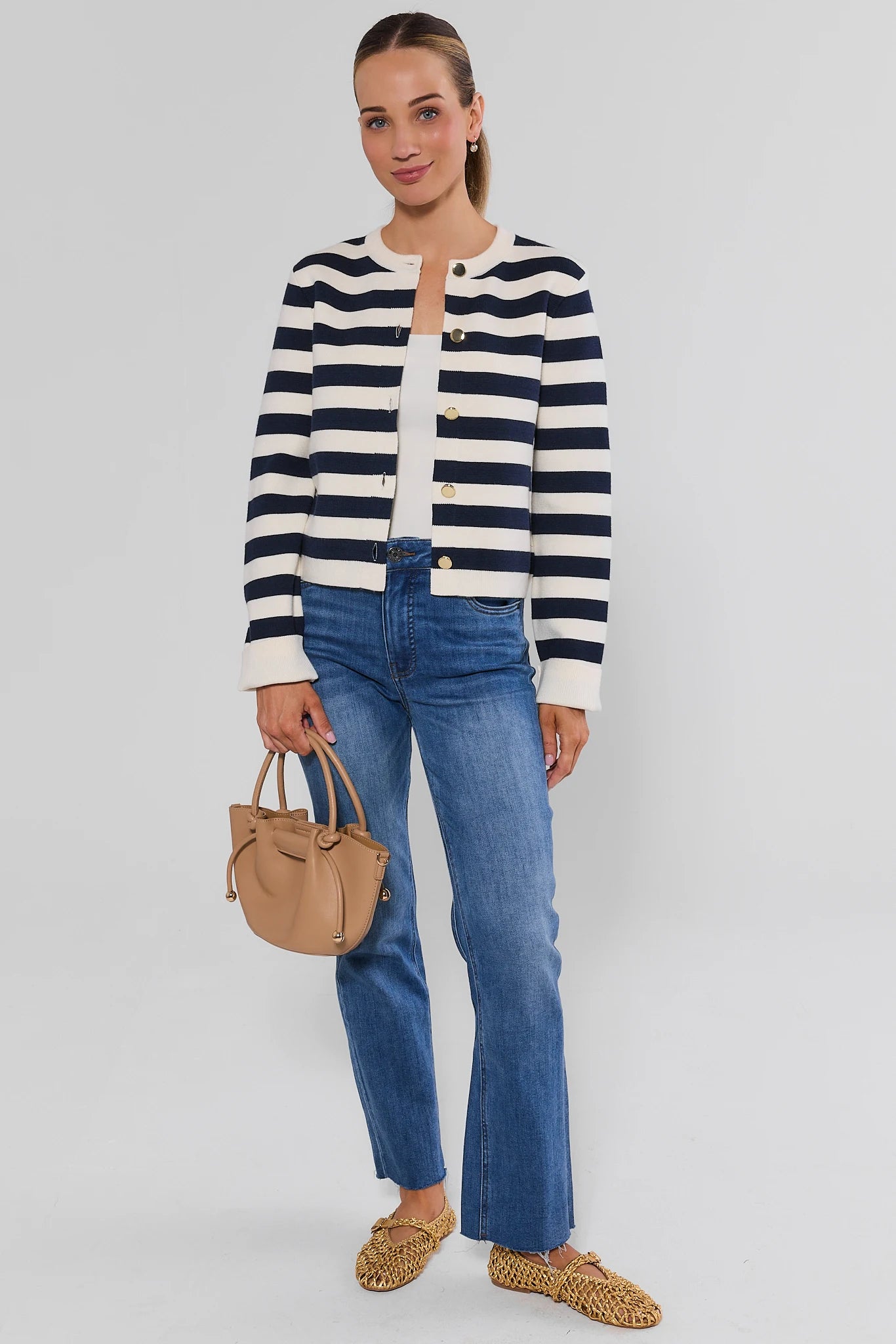 Navy Striped Button Up Cardigan