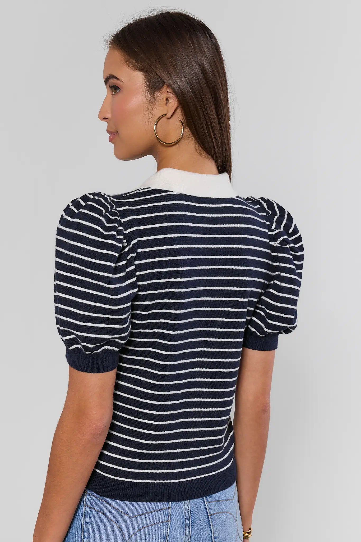 Navy Striped Collared Top