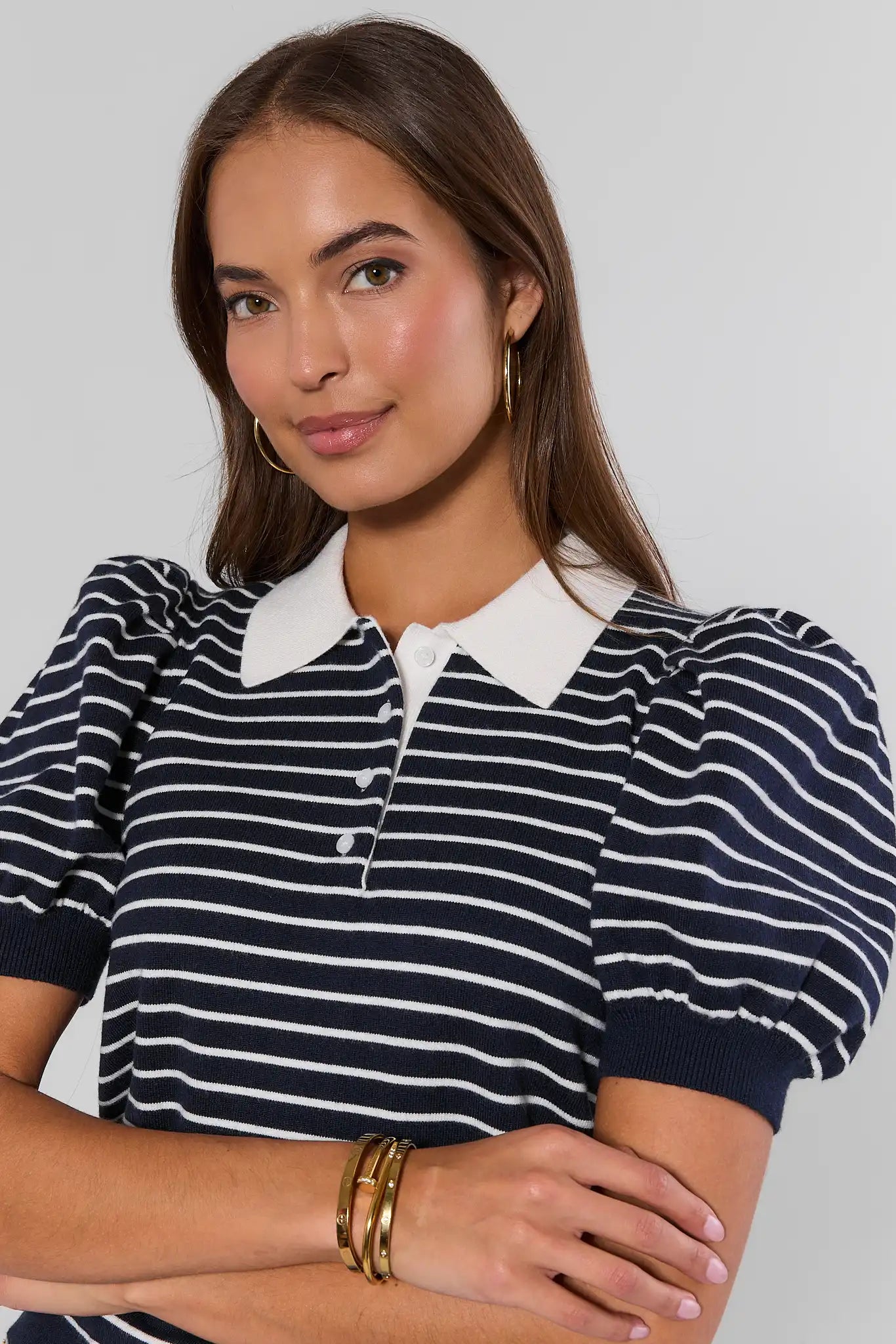 Navy Striped Collared Top