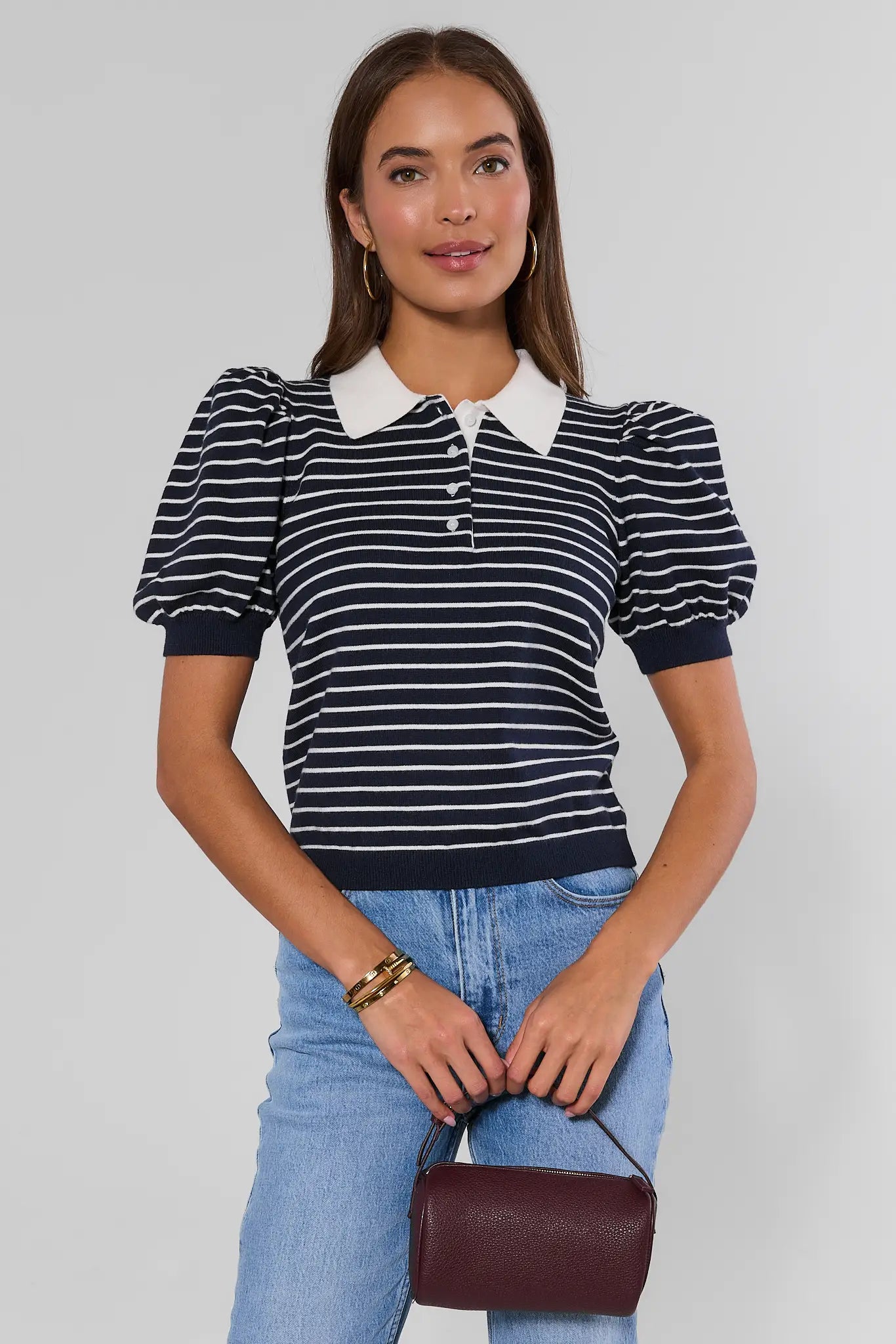 Navy Striped Collared Top