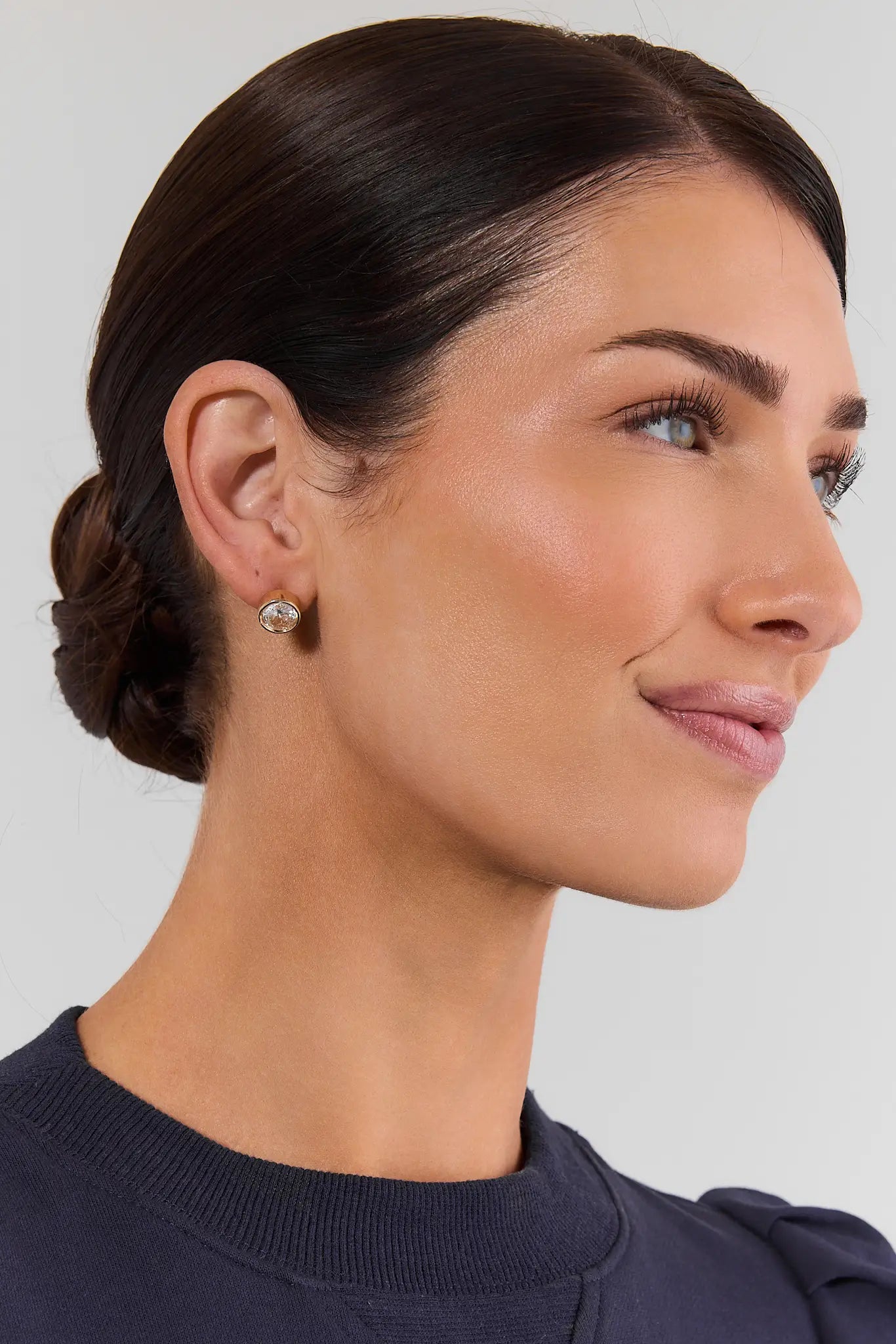 Gold Circle Rhinestone Stud Earrings