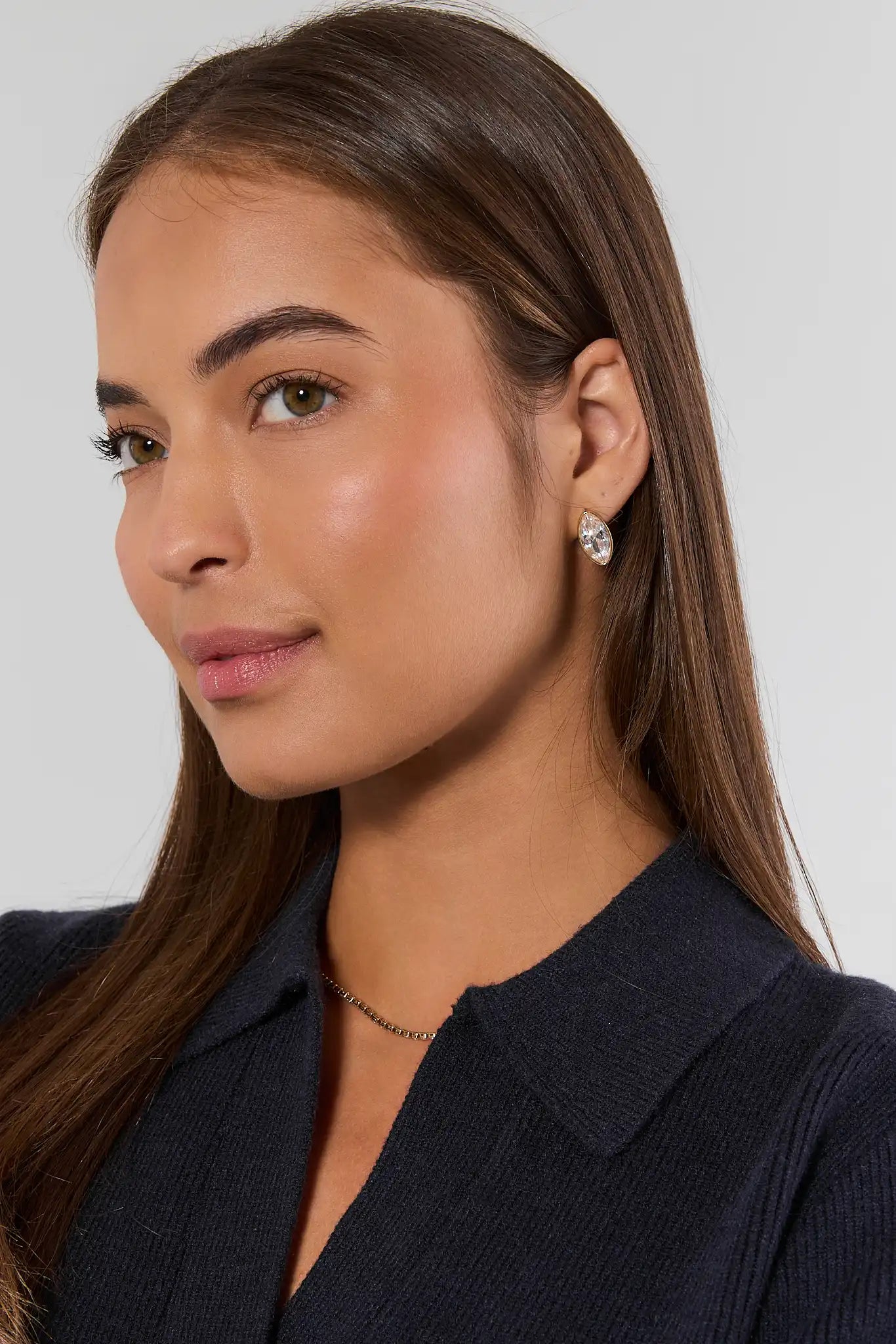 Gold Marquise Rhinestone Stud Earrings