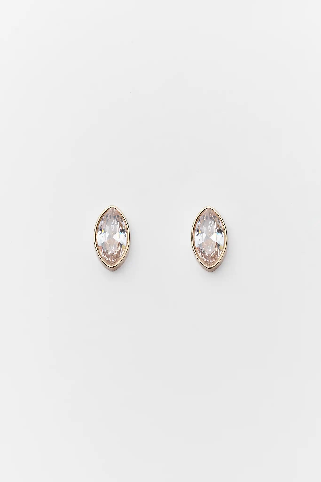 Gold Marquise Rhinestone Stud Earrings